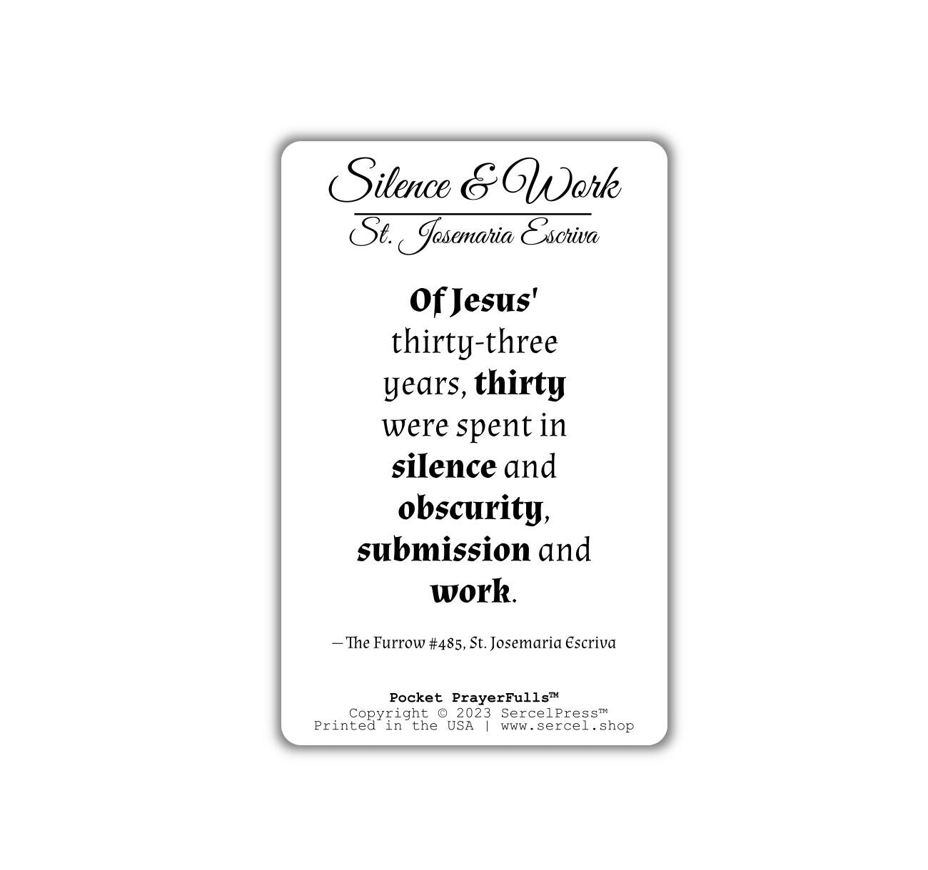 St. Josemaria Escriva, Silence & Work: Pocket PrayerFulls™ | Durable Wallet Prayer Cards | Catholic Saints