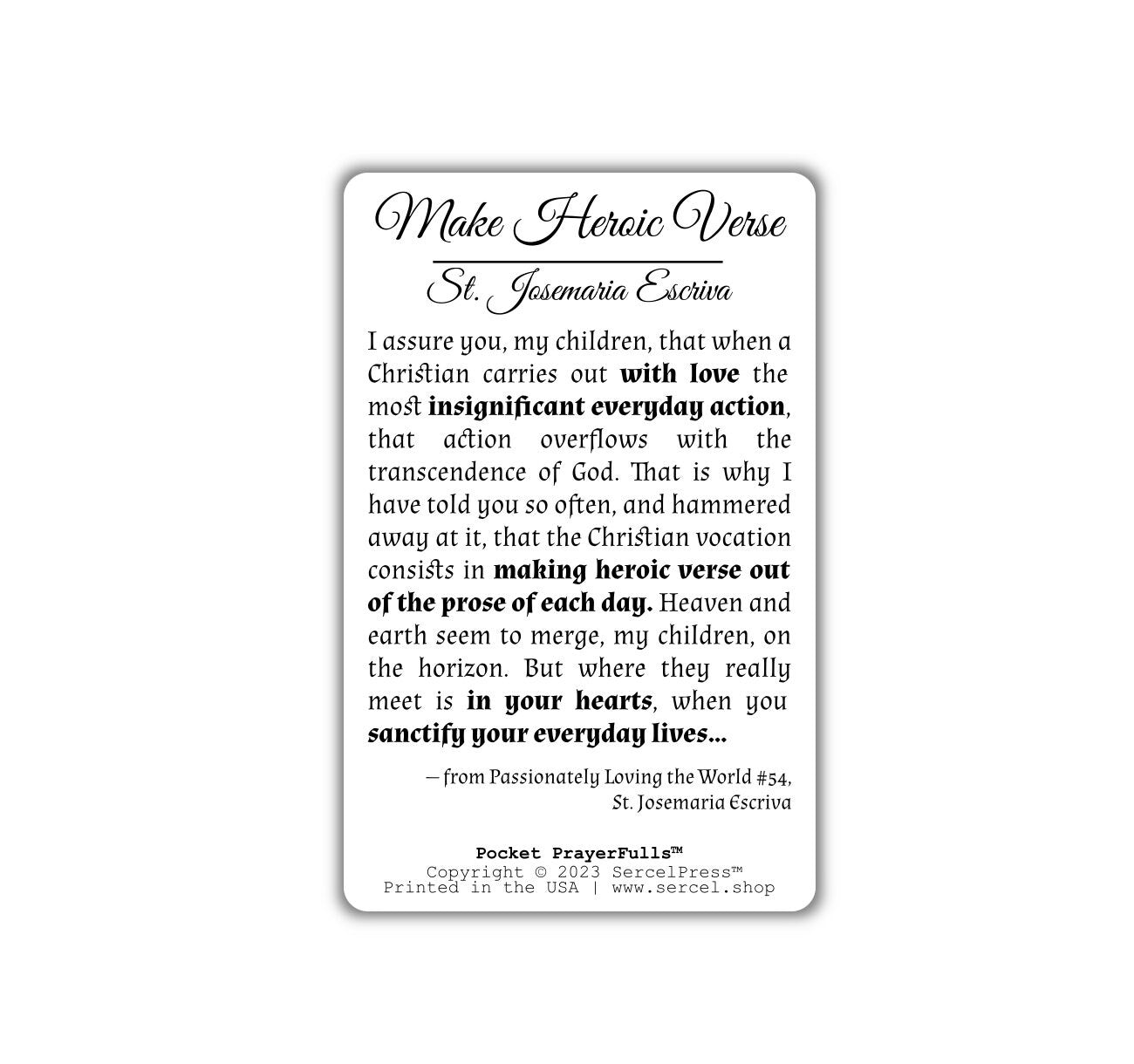 St. Josemaria Escriva, Make Heroic Verse: Pocket PrayerFulls™ | Durable Wallet Prayer Cards | Catholic Saints
