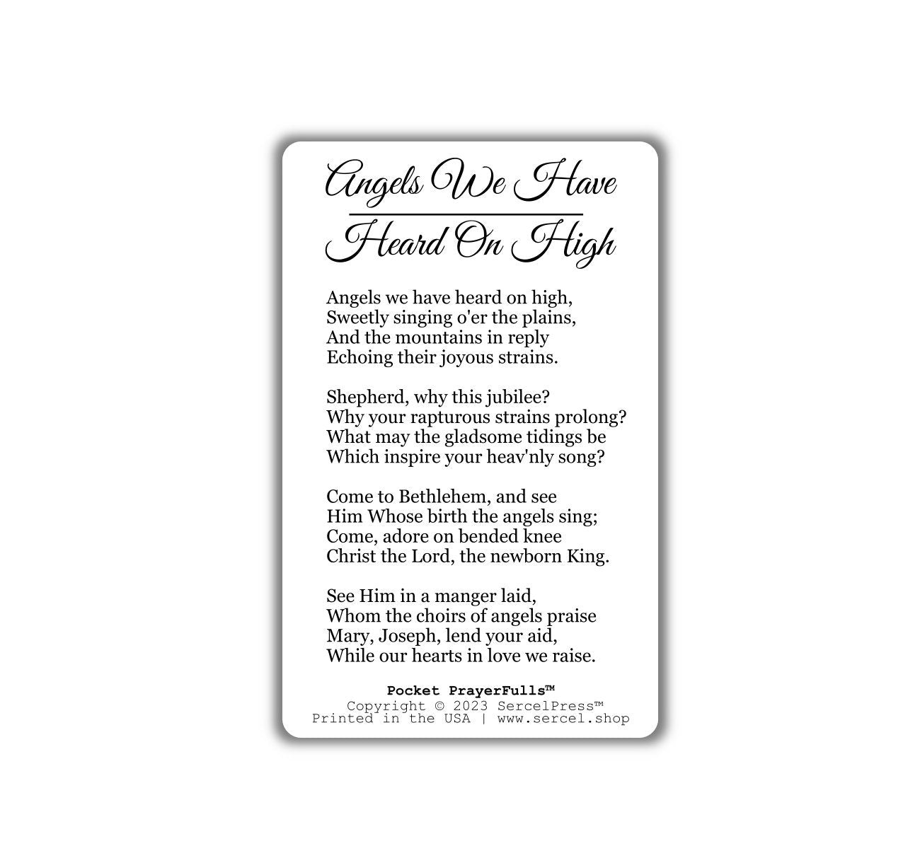 Angels We Have Heard On High: Pocket PrayerFulls™ | Durable Wallet Prayer Cards | Advent, Christmas, Nativity Gift | Catholic Hymns