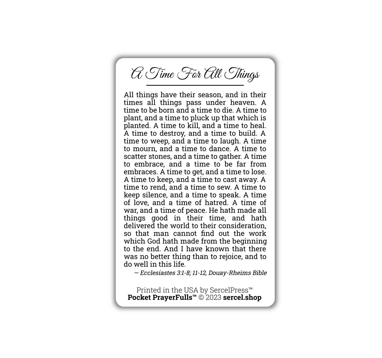 A Time For All Things, Ecclesiastes 3: Pocket PrayerFulls™ | Durable Wallet Prayer Cards | Holy Bible | Scripture