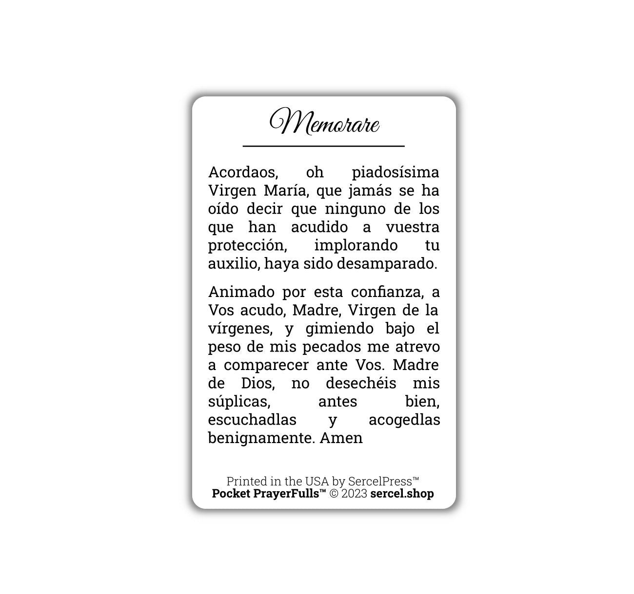 Memorare in Spanish: Pocket PrayerFulls™ | Durable Wallet Prayer Cards | Catholic Prayers