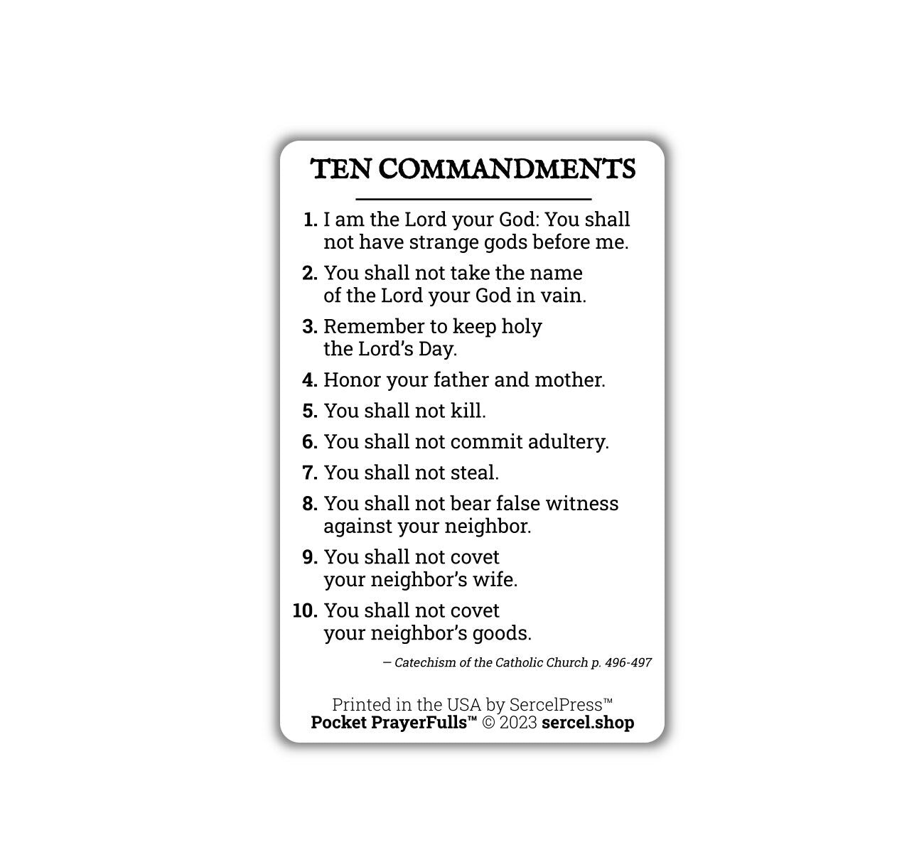 The Ten Commandments: Pocket PrayerFulls™ | Durable Wallet Holy Card | Decalogue | Catholic Catechism