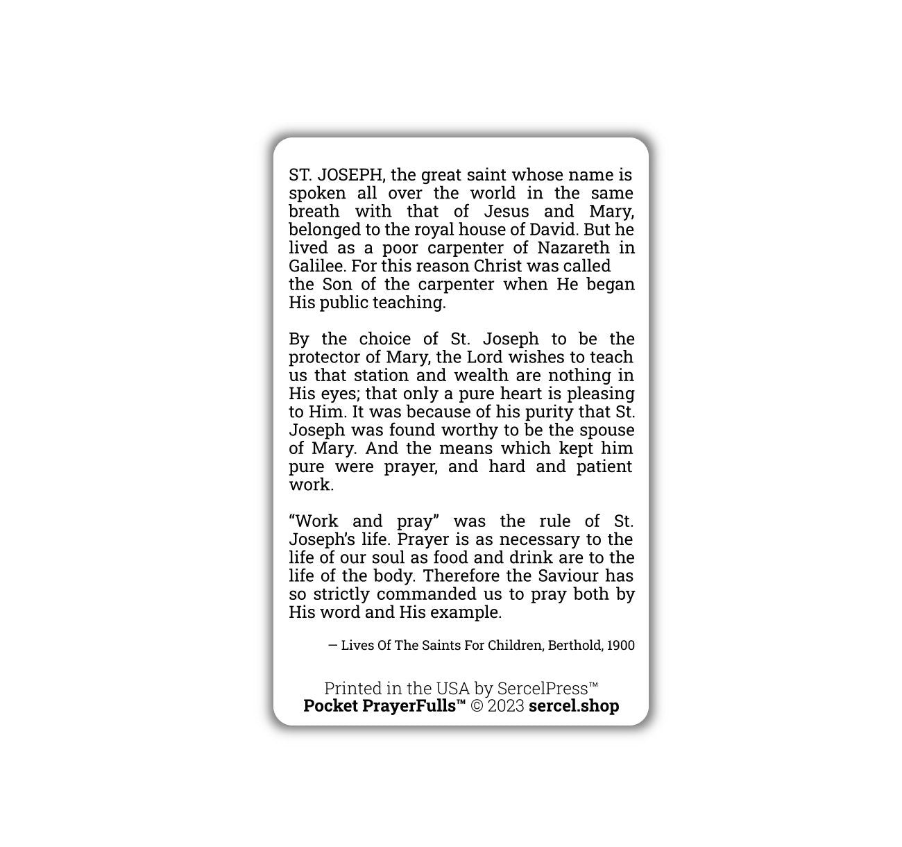 Saint Joseph: Pocket PrayerFulls™ | Durable Wallet Holy Cards | Catholic Saints