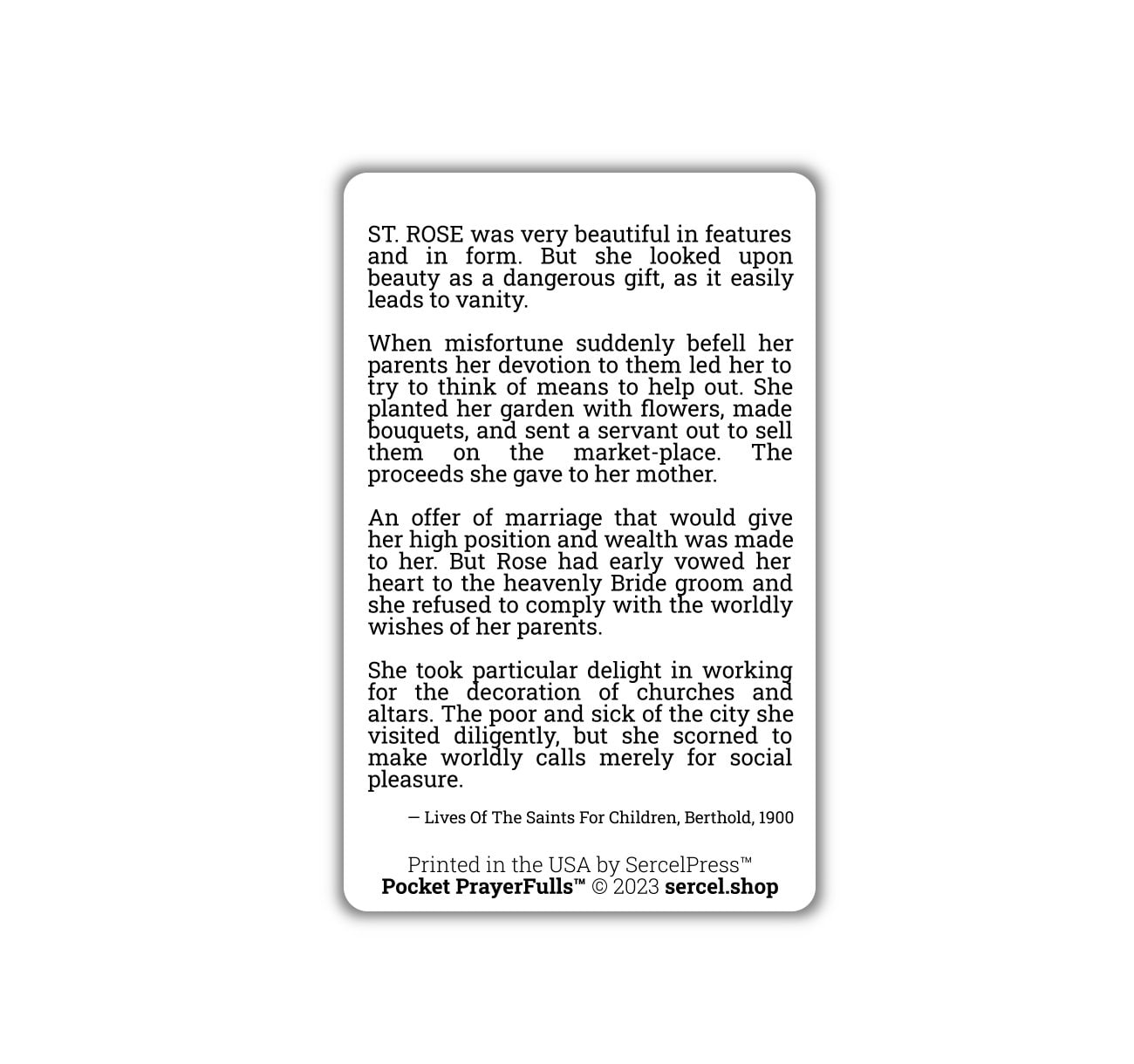 Saint Rose of Lima: Pocket PrayerFulls™ | Durable Wallet Holy Cards | Catholic Saints