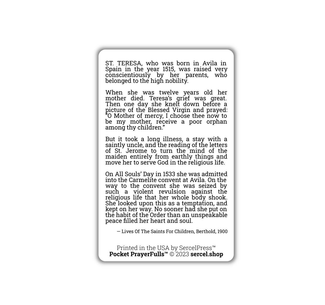Saint Teresa of Avila: Pocket PrayerFulls™ | Durable Wallet Holy Cards | Catholic Saints