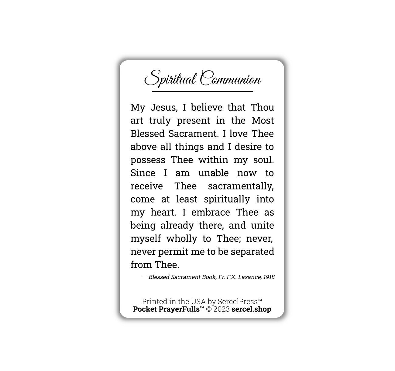 Spiritual Communion: Pocket PrayerFulls™ | Durable Wallet Prayer Cards | Catholic Prayers