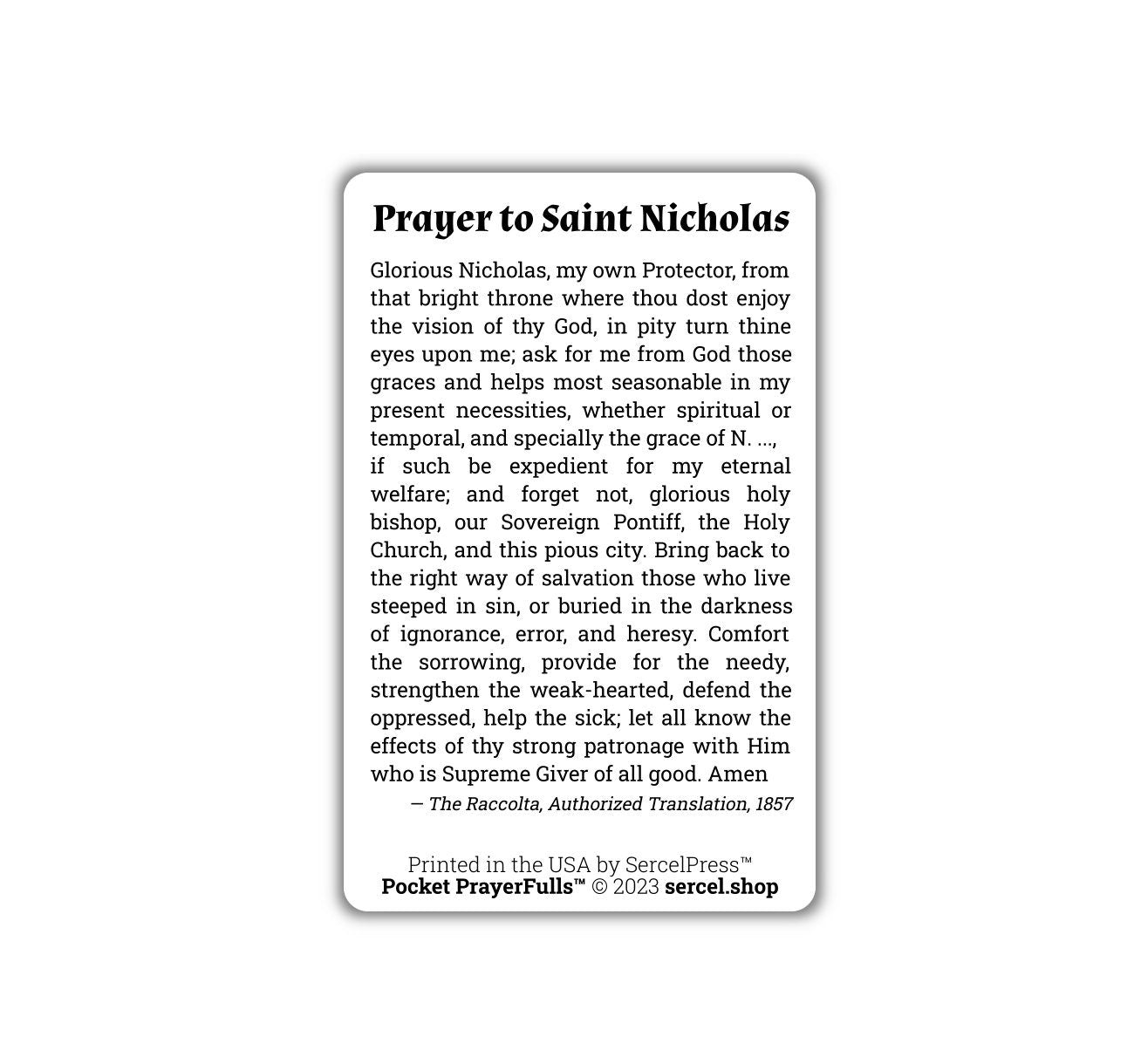 Saint Nicholas: Pocket PrayerFulls™ | Durable Wallet Holy Cards | Catholic Saints | Christmas