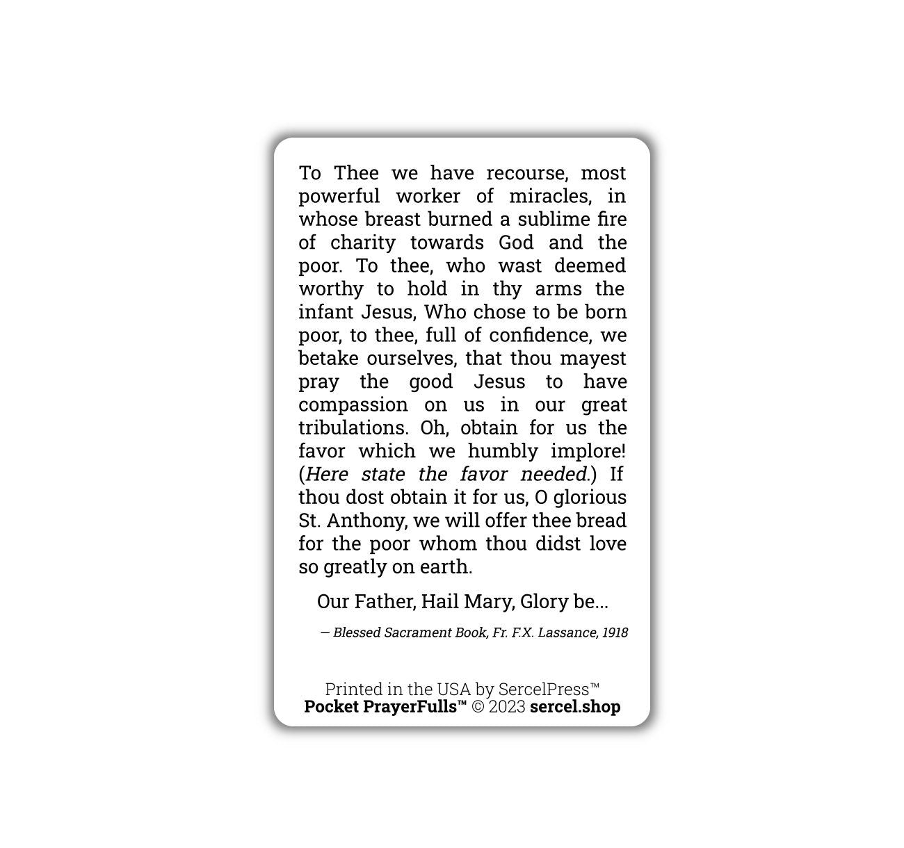 St. Anthony of Padua Prayer: Pocket PrayerFulls™ | Durable Wallet Prayer Cards | Catholic Saints | Catholic Prayers