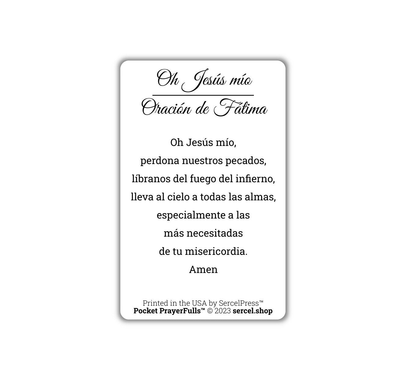 O My Jesus, Fatima Prayer in Spanish: Pocket PrayerFulls™ | Durable Wallet Prayer Cards | Catholic Prayers | Spanish Prayers