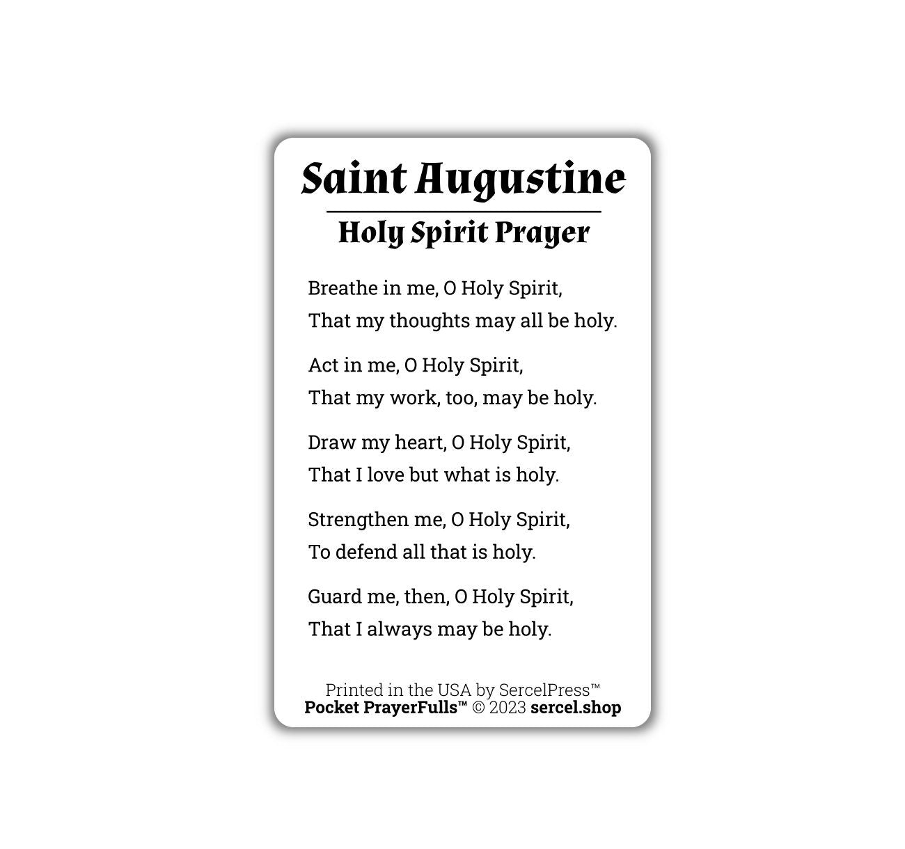 St. Augustine, Holy Spirit Prayer: Pocket PrayerFulls™ | Durable Wallet Prayer Cards | Catholic Saints | Catholic Prayers