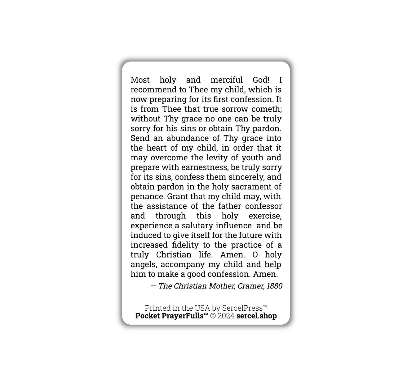 Mother's Prayer for a Child Preparing for First Confession: Pocket PrayerFulls™ | Durable Wallet Prayer Cards | Catholic Prayers