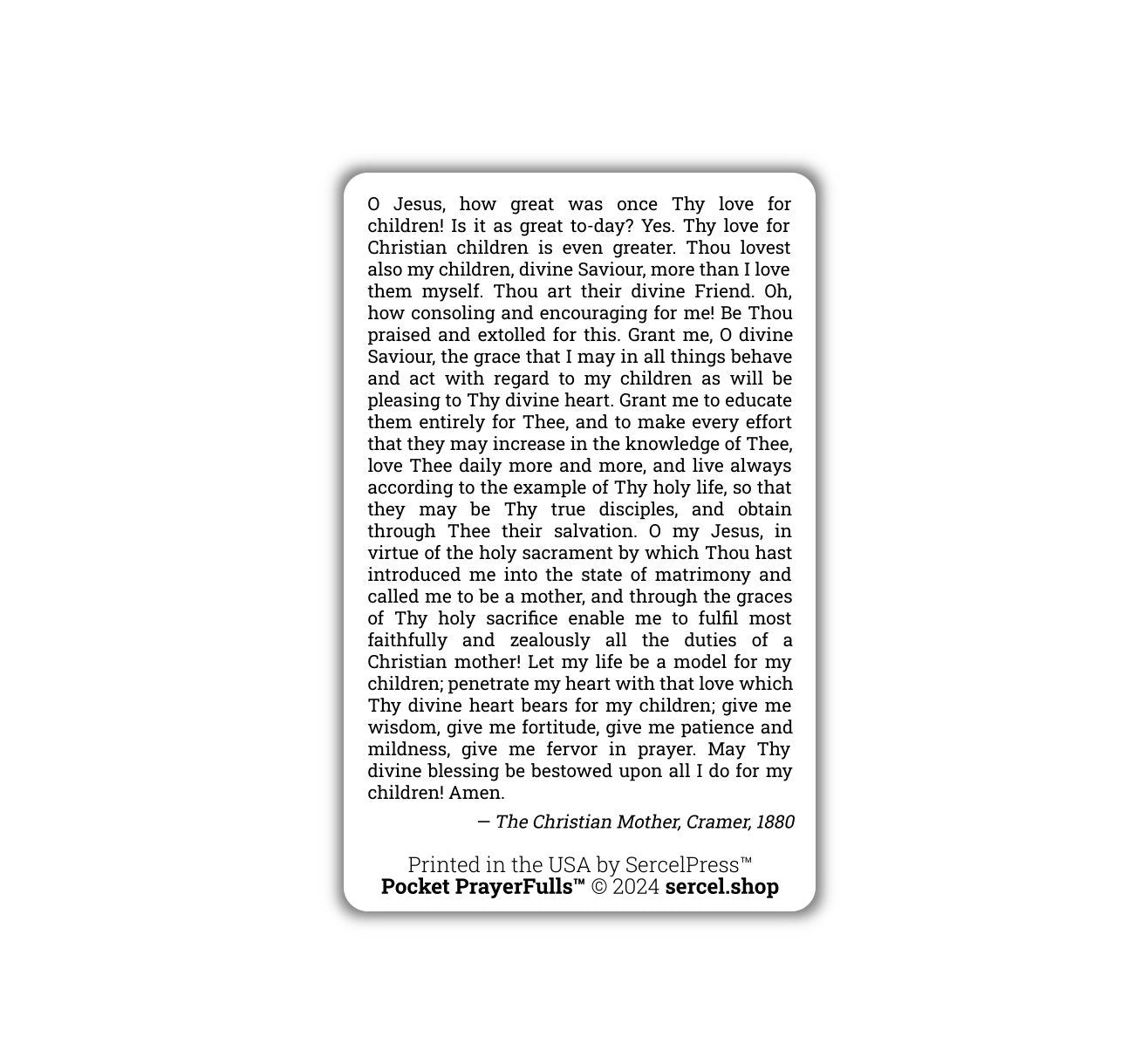 Mother's Prayer to Jesus, Friend of Children: Pocket PrayerFulls™ | Durable Wallet Prayer Cards | Catholic Prayers