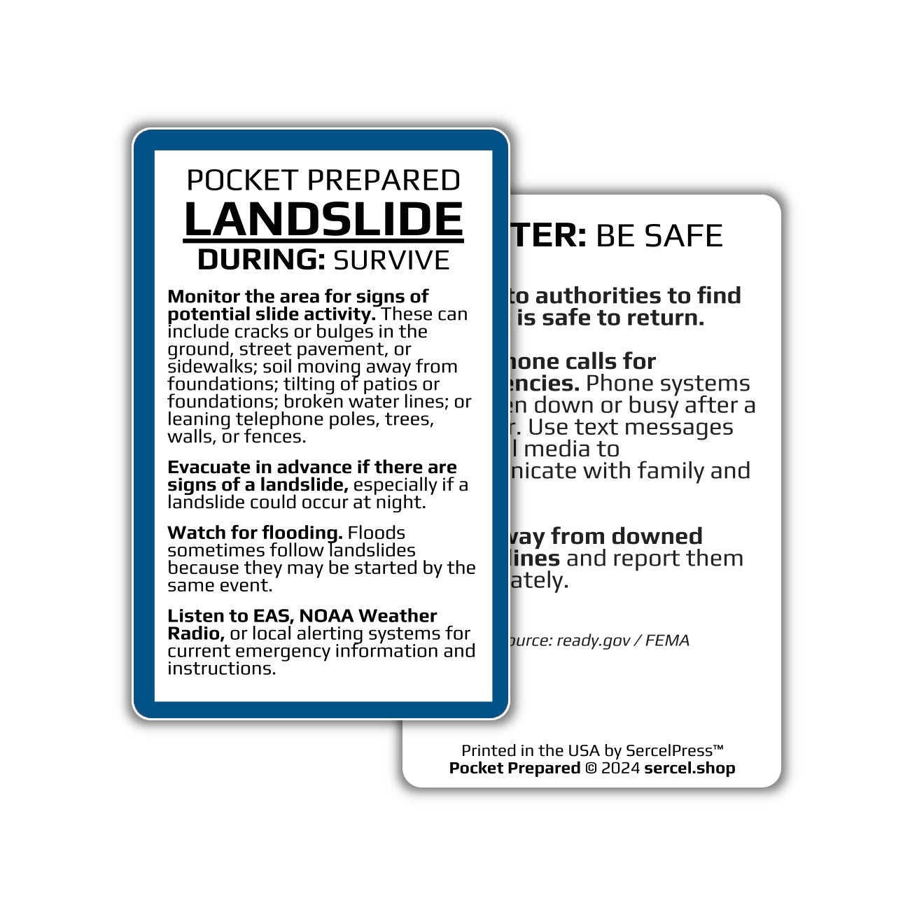 How to Survive a Landslide | Pocket Prepared | Durable Wallet Emergency Response Card