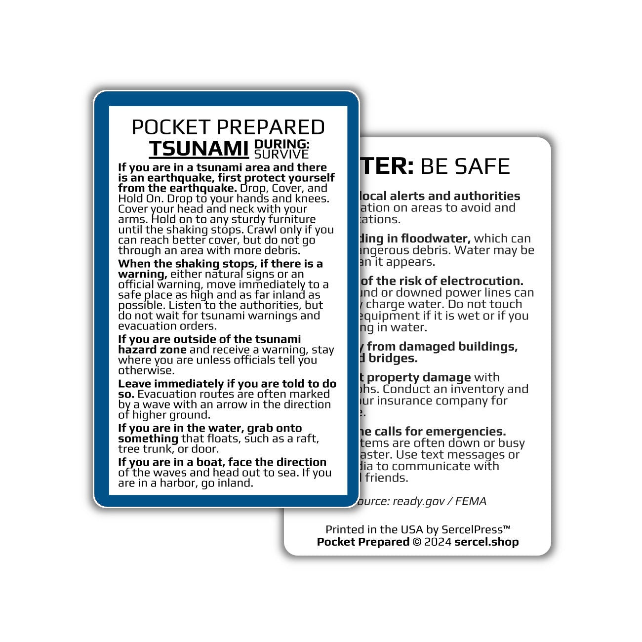How to Survive a Tsunami | Pocket Prepared | Durable Wallet Emergency Response Card