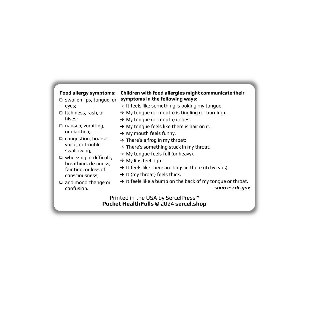 I Have a Peanut Allergy | Durable Wallet Allergy Medical Card | Food Allergy | Pocket HealthFulls