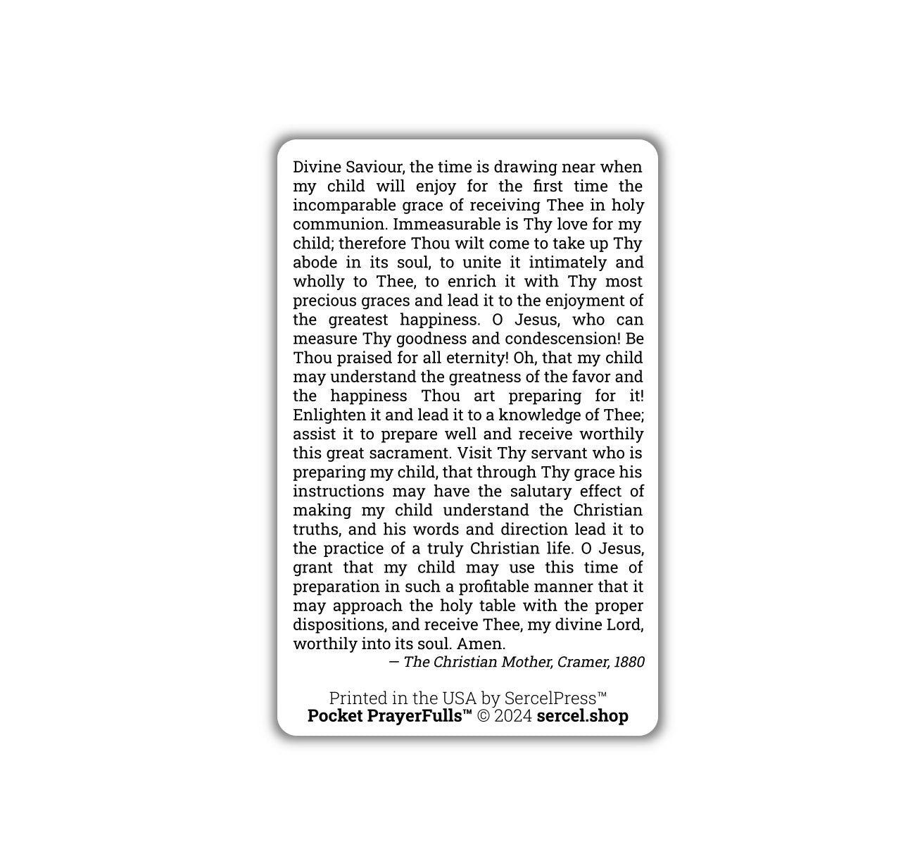 Mother's Prayer for a Child Preparing for First Communion: Pocket PrayerFulls™ | Durable Wallet Prayer Cards | Catholic Prayers