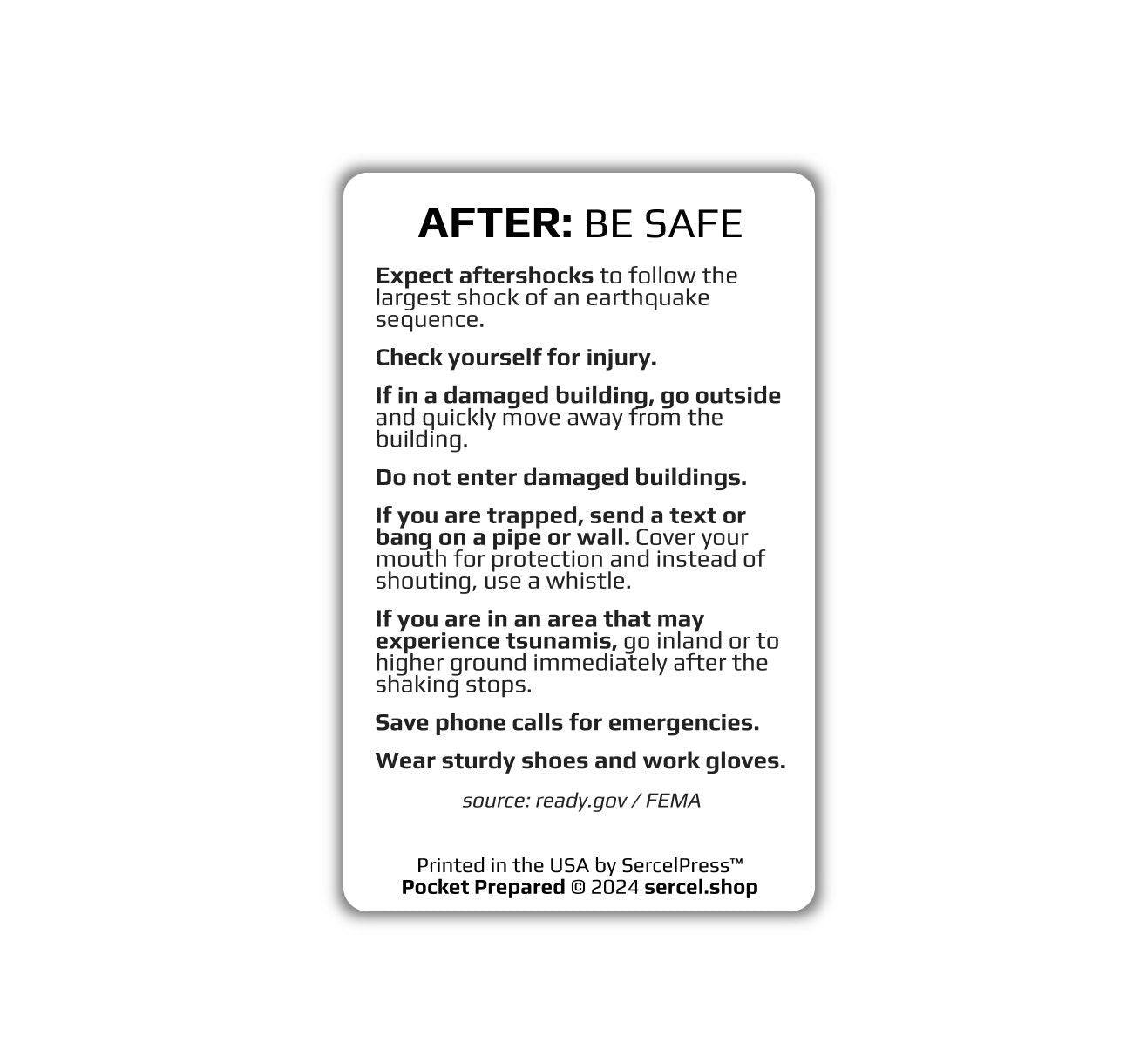 How to Survive an Earthquake | Pocket Prepared | Durable Wallet Emergency Response Card