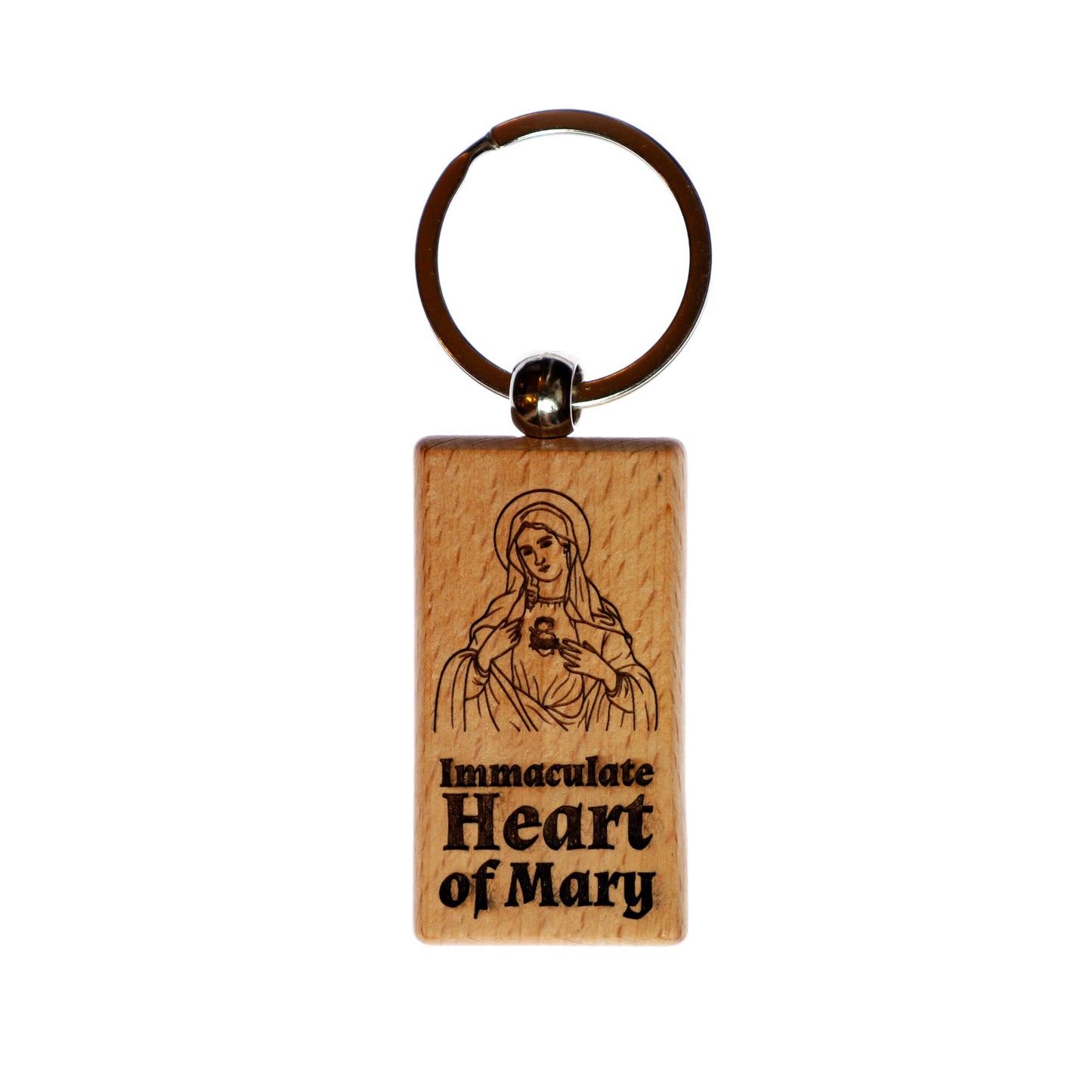 Immaculate Heart of Mary, Solid Wood Keychain, Engraved in the USA, Catholic