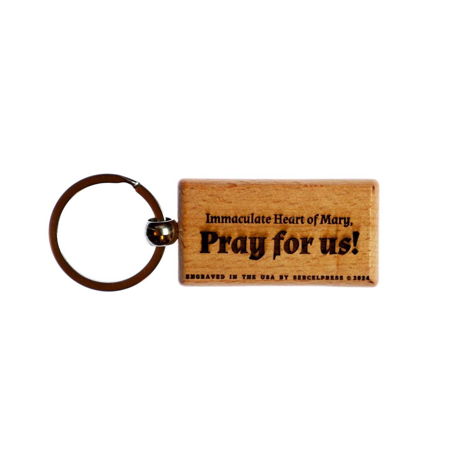 Immaculate Heart of Mary, Solid Wood Keychain, Engraved in the USA, Catholic