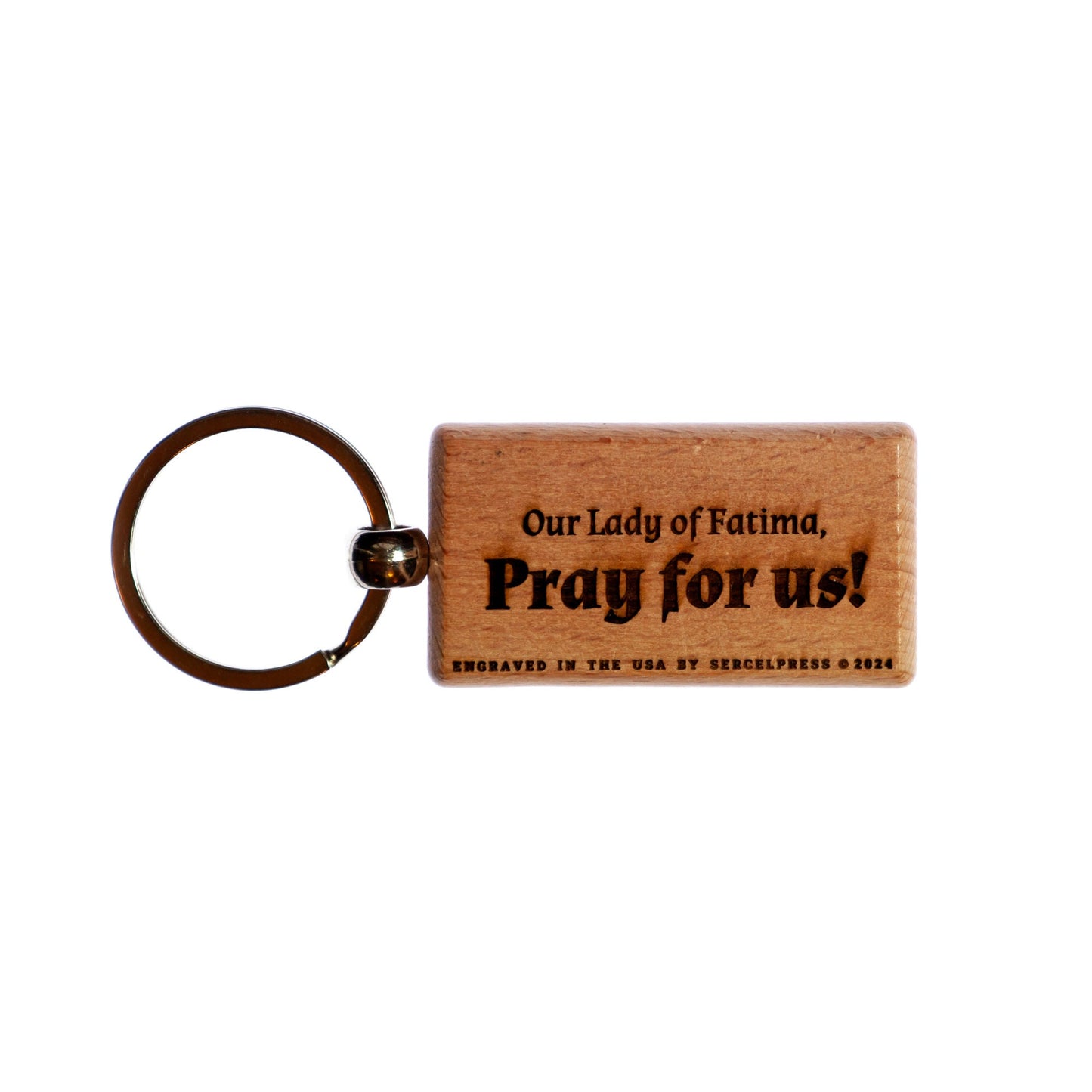Our Lady of Fatima, Solid Wood Keychain, Engraved in the USA, Catholic