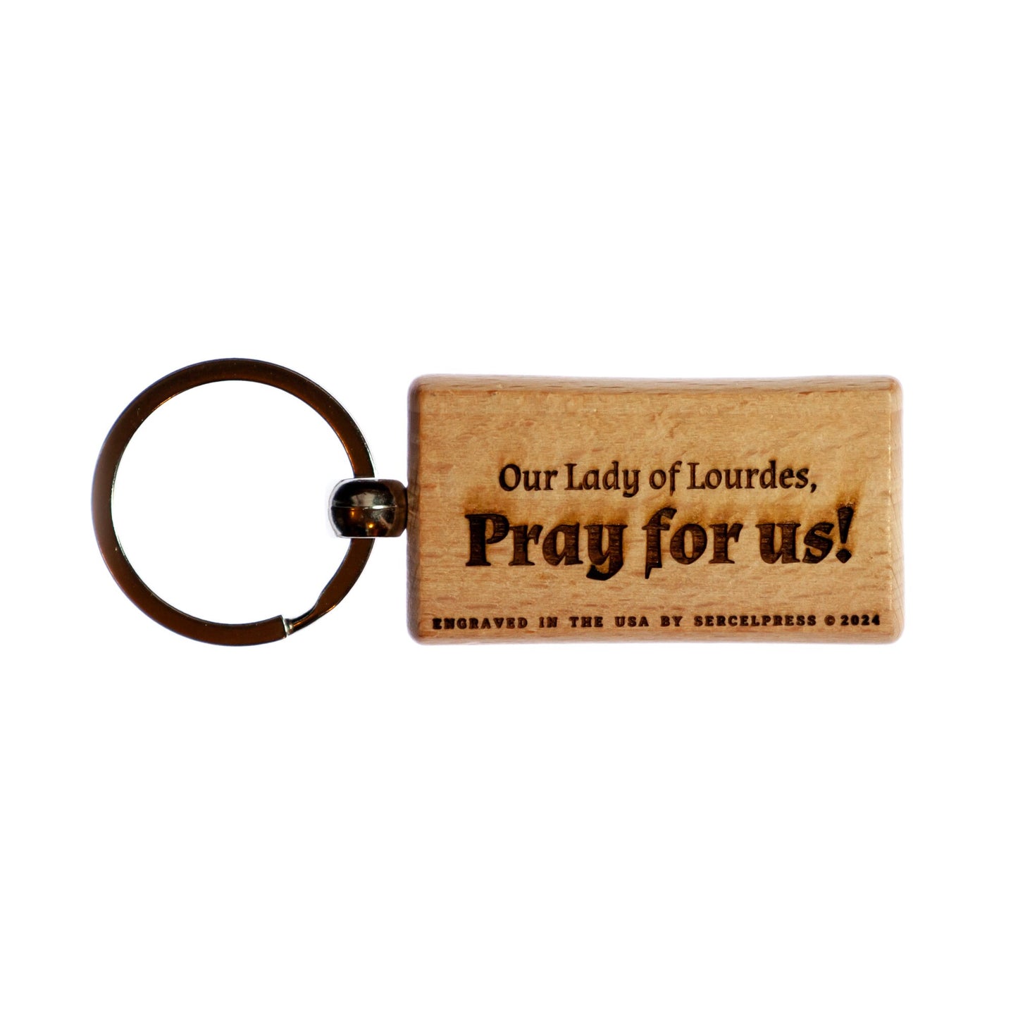Our Lady of Lourdes, Solid Wood Keychain, Engraved in the USA, Catholic