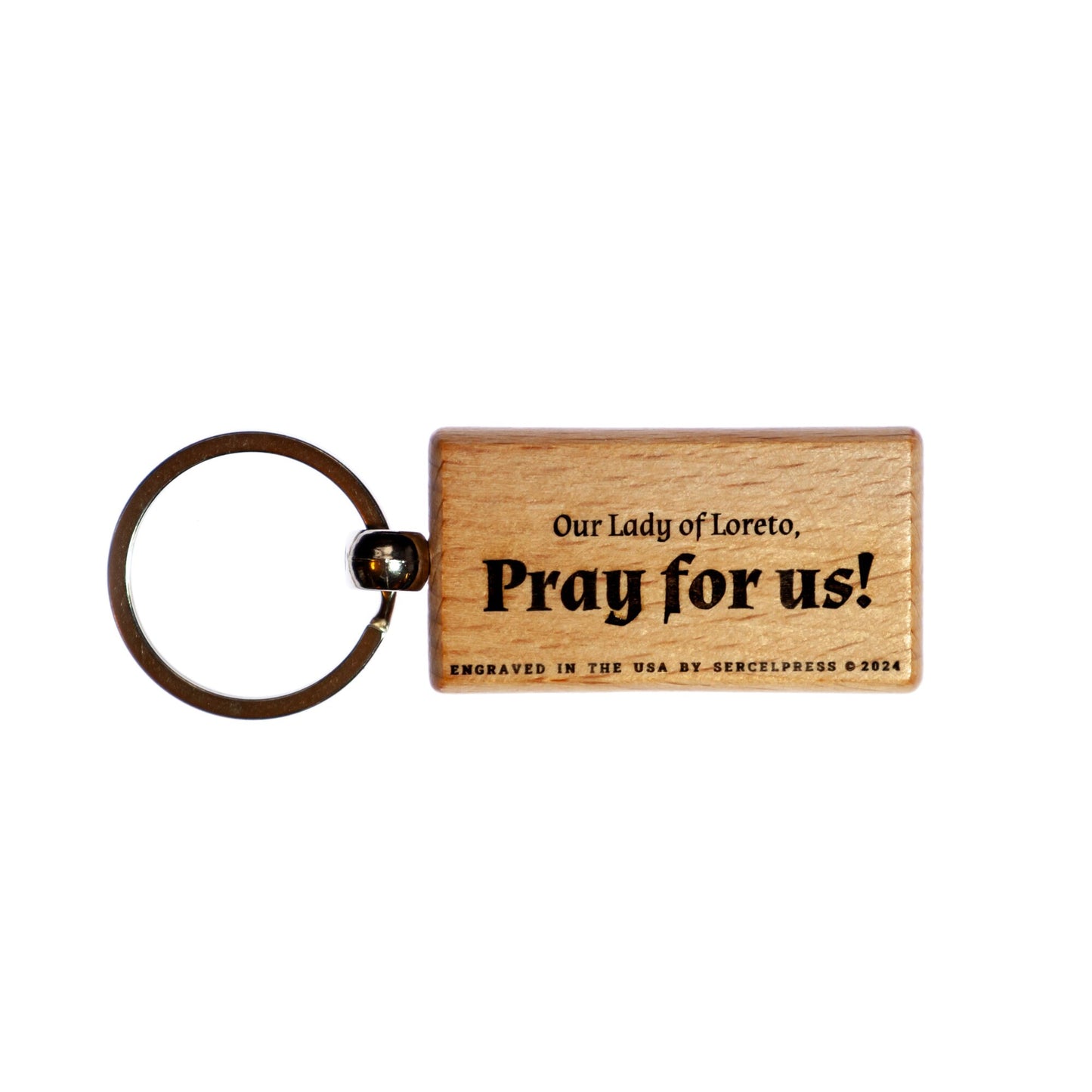 Our Lady of Loreto, Hand-Colored, Solid Wood Keychain, Engraved in the USA, Catholic