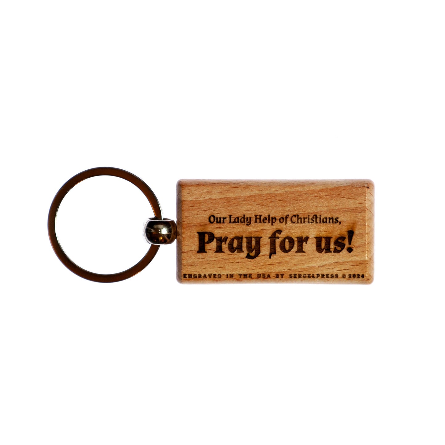 Our Lady Help of Christians, Hand-Colored, Solid Wood Keychain, Engraved in the USA, Catholic
