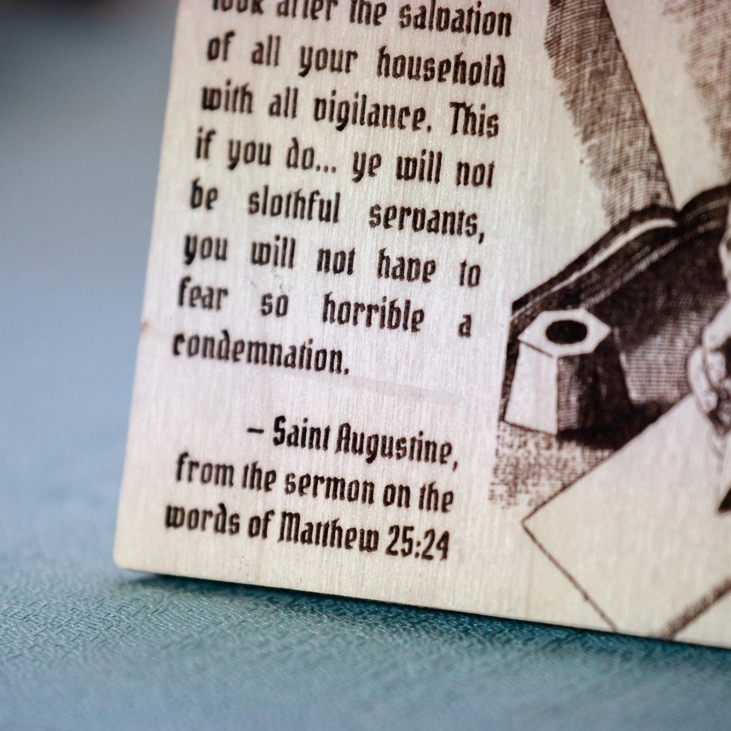 Saint Augustine, Do Our Job in Your Homes, Laser-Engraved Wood Panel Wall Art | Engraved in the USA | Catholic Living