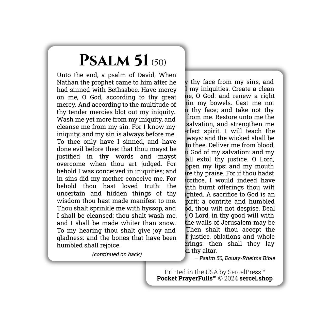 Psalm 51: Pocket PrayerFulls™ | Durable Wallet Holy Cards | Holy Bible | Douay-Rheims | Scripture | Psalms