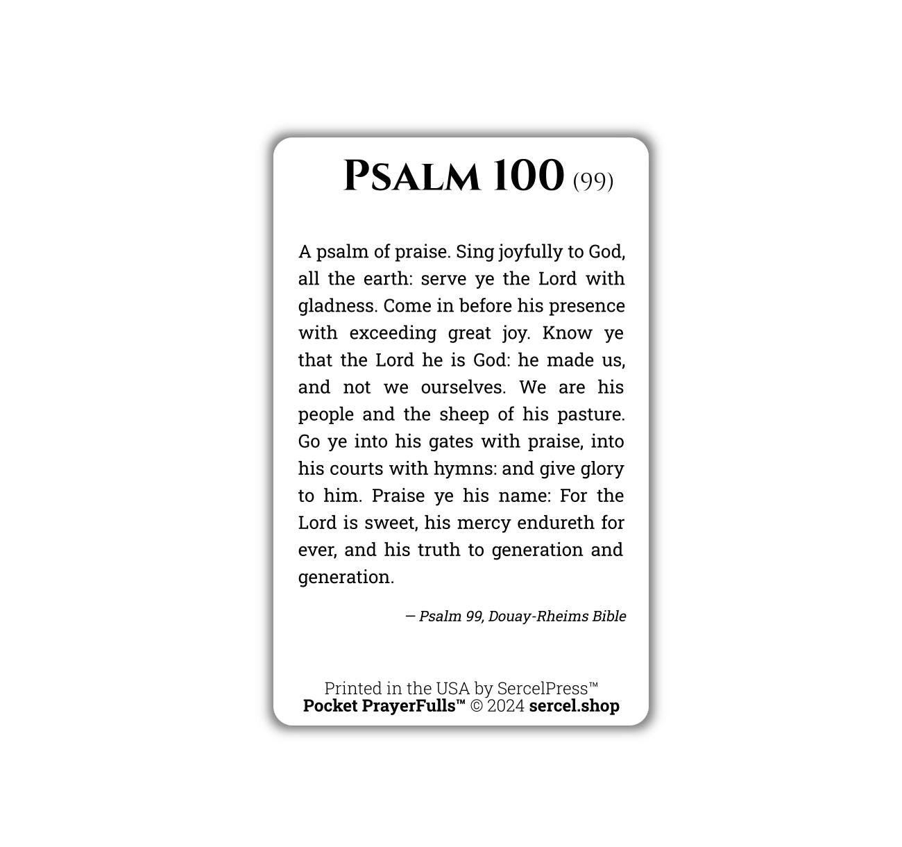 Psalm 100: Pocket PrayerFulls™ | Durable Wallet Holy Cards | Holy Bible | Douay-Rheims | Scripture | Psalms