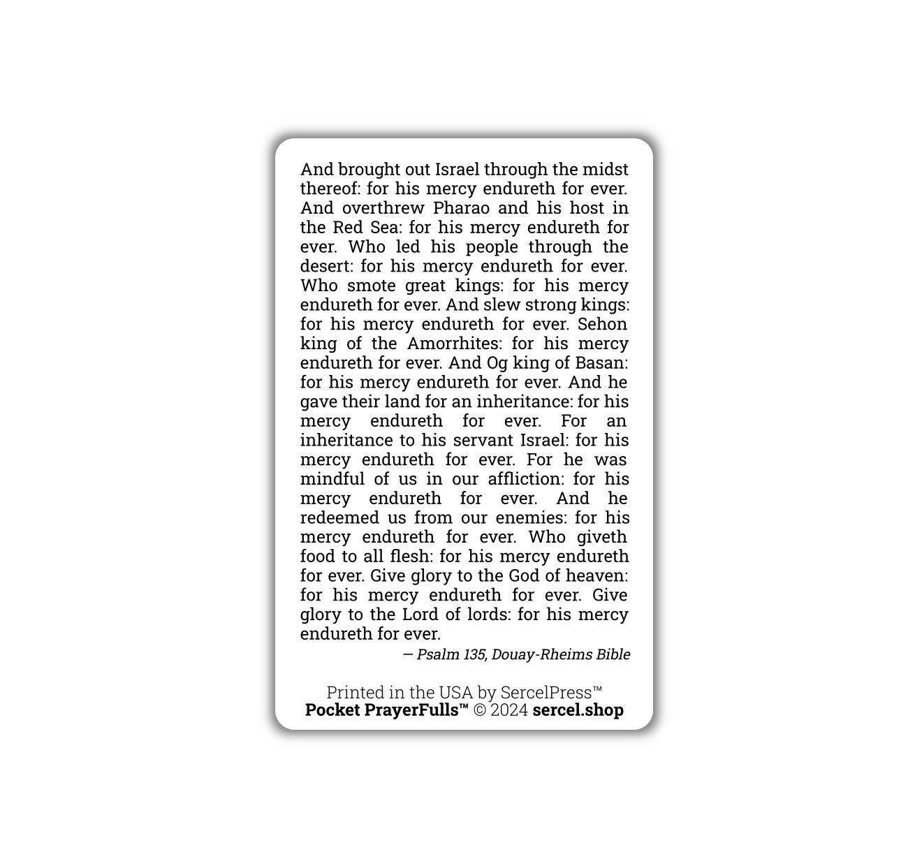 Psalm 136: Pocket PrayerFulls™ | Durable Wallet Holy Cards | Holy Bible | Douay-Rheims | Scripture | Psalms