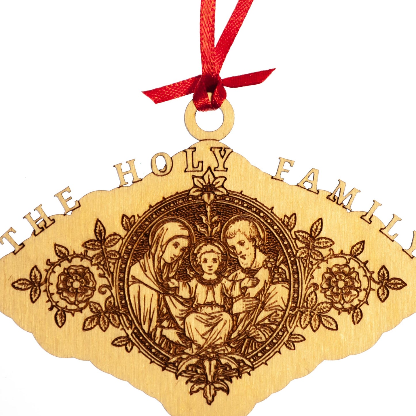Holy Family Engraved Wood Ornament, 3.75 x 2.75 inches, Catholic Living, Jesus, Mary, and Joseph