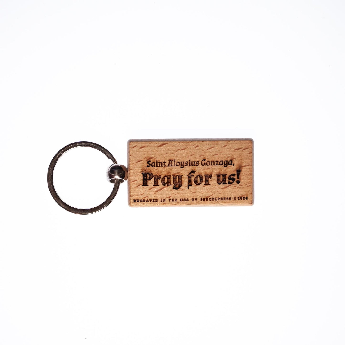 Saint Aloysius Gonzaga, Solid Wood Keychain, Engraved in the USA, Catholic