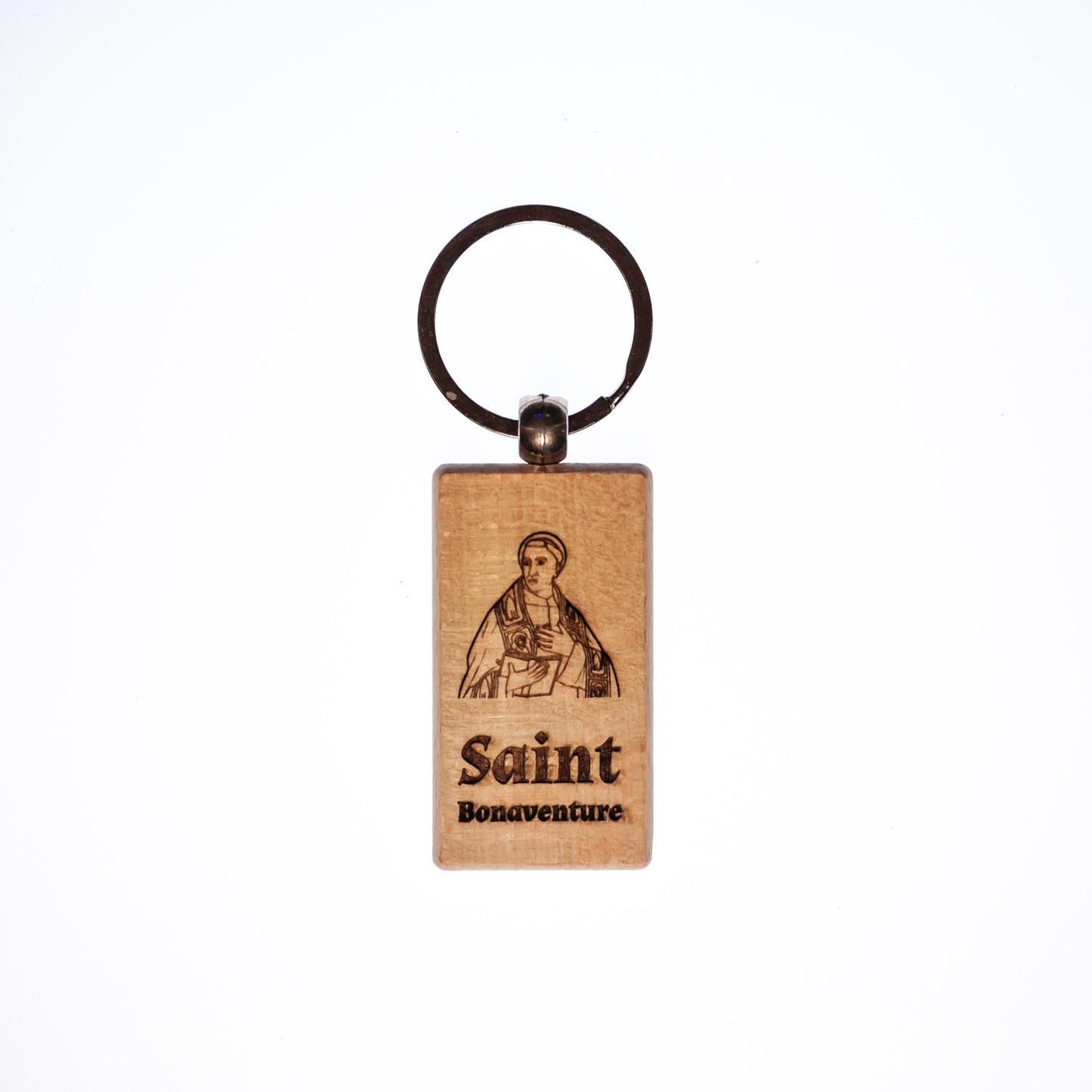 Saint Bonaventure, Solid Wood Keychain, Engraved in the USA, Catholic