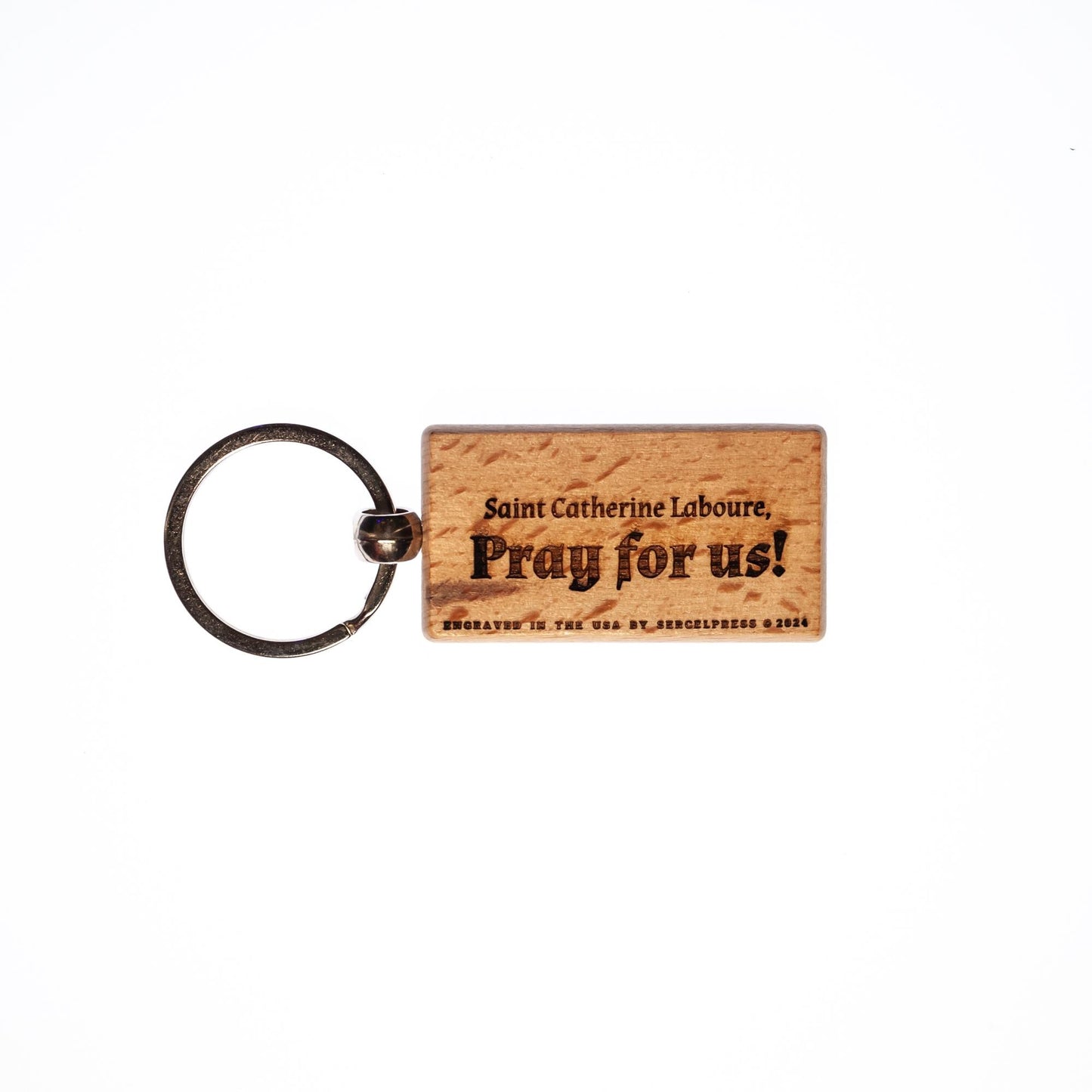 Saint Catherine Laboure, Solid Wood Keychain, Engraved in the USA, Catholic