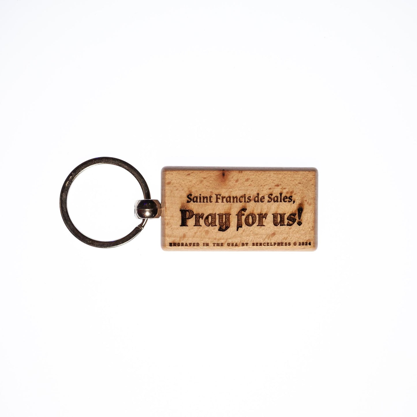 Saint Francis de Sales, Solid Wood Keychain, Engraved in the USA, Catholic