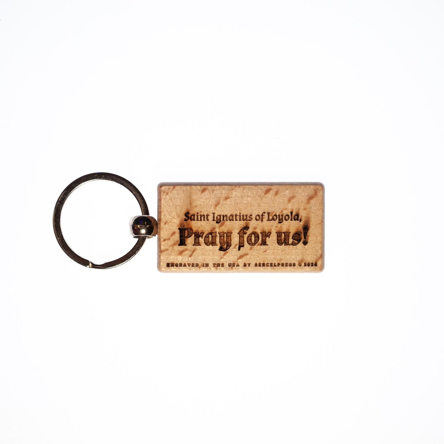 Saint Ignatius of Loyola, Solid Wood Keychain, Engraved in the USA, Catholic