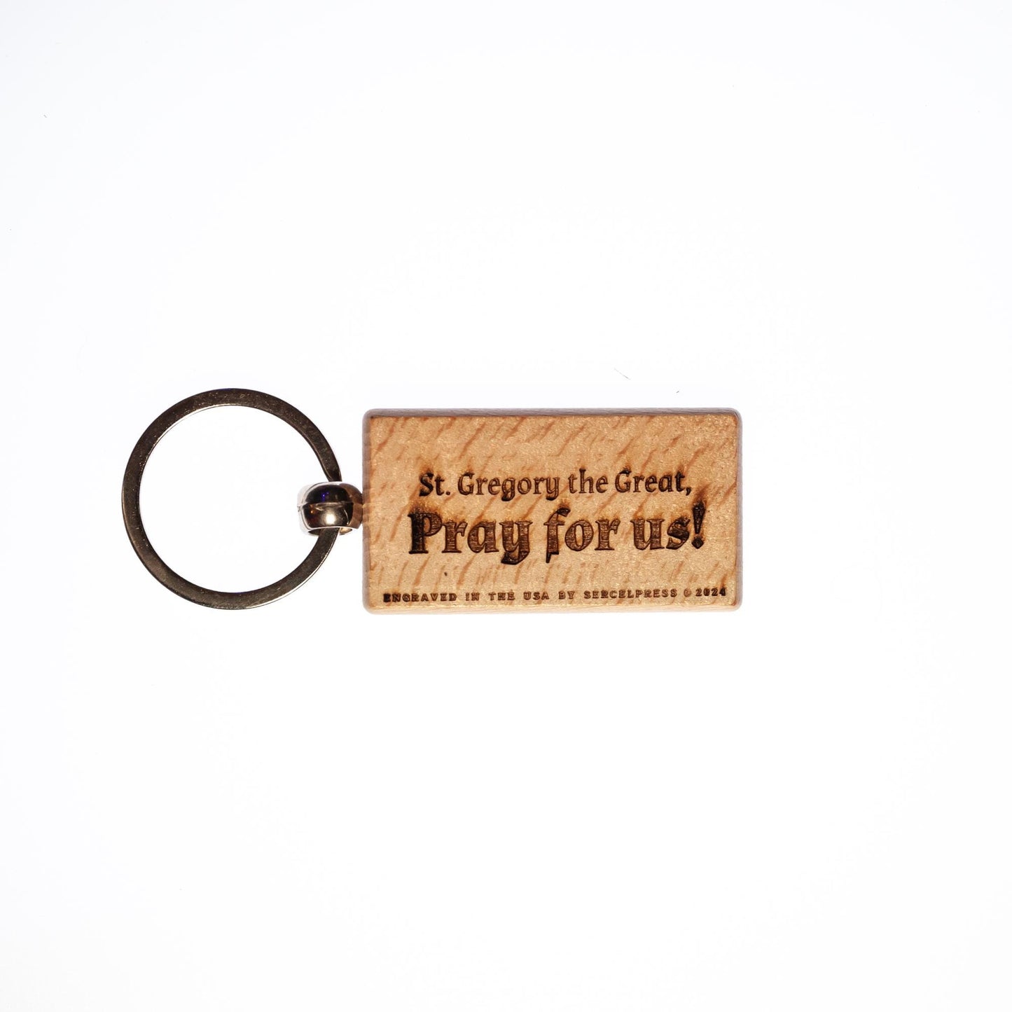 Saint Gregory the Great, Solid Wood Keychain, Engraved in the USA, Catholic