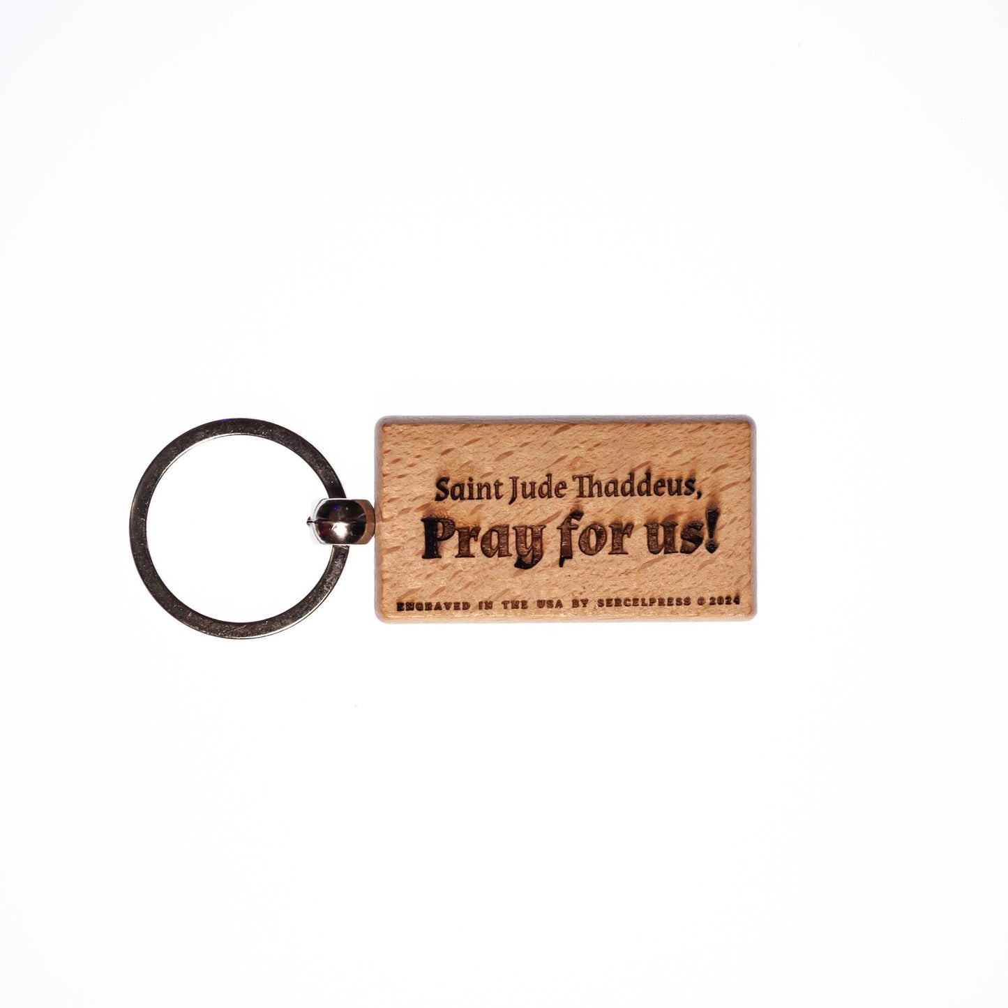 Saint Jude Thaddeus, Solid Wood Keychain, Engraved in the USA, Catholic