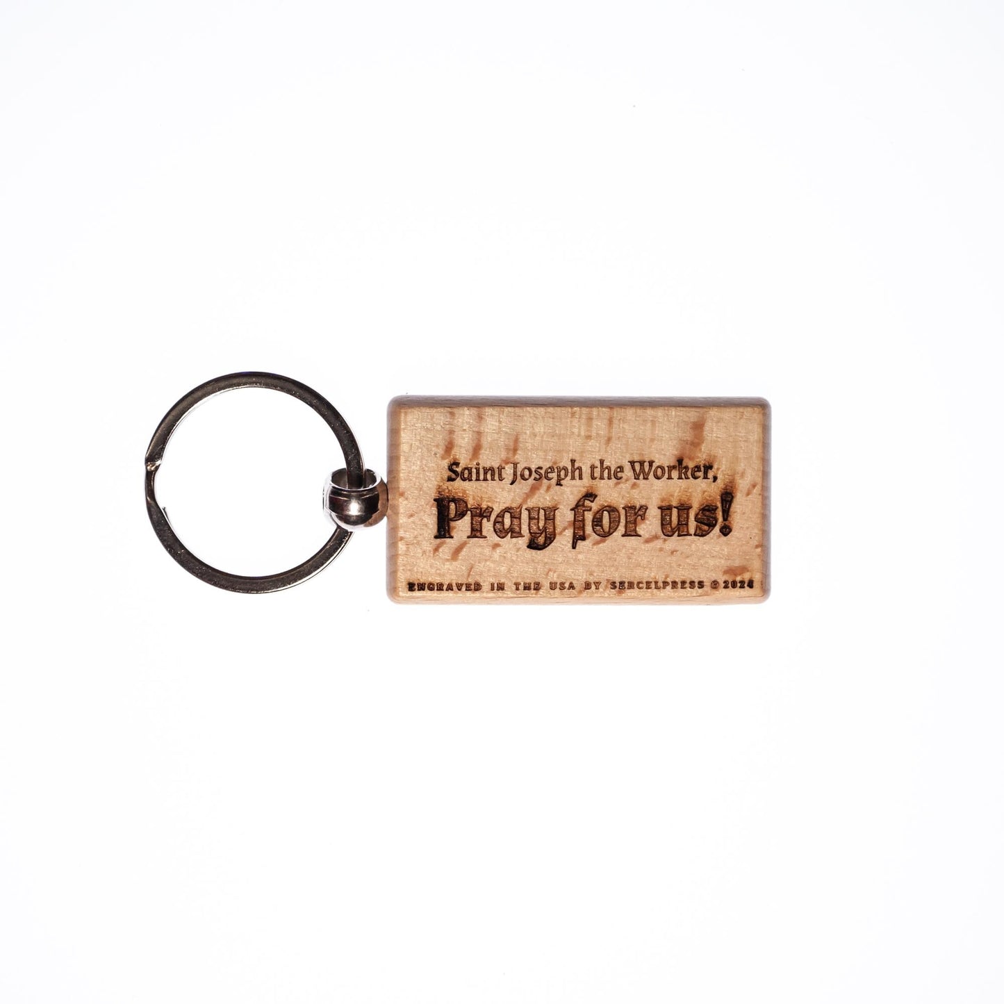 Saint Joseph the Worker, Solid Wood Keychain, Engraved in the USA, Catholic