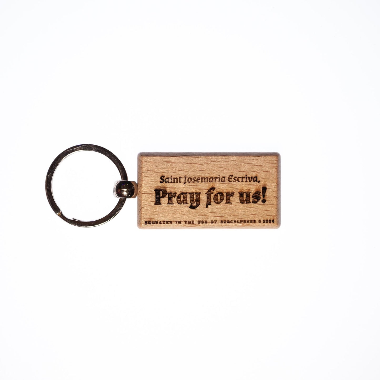 Saint Josemaria Escriva, Hand-Colored, Solid Wood Keychain, Engraved in the USA, Catholic