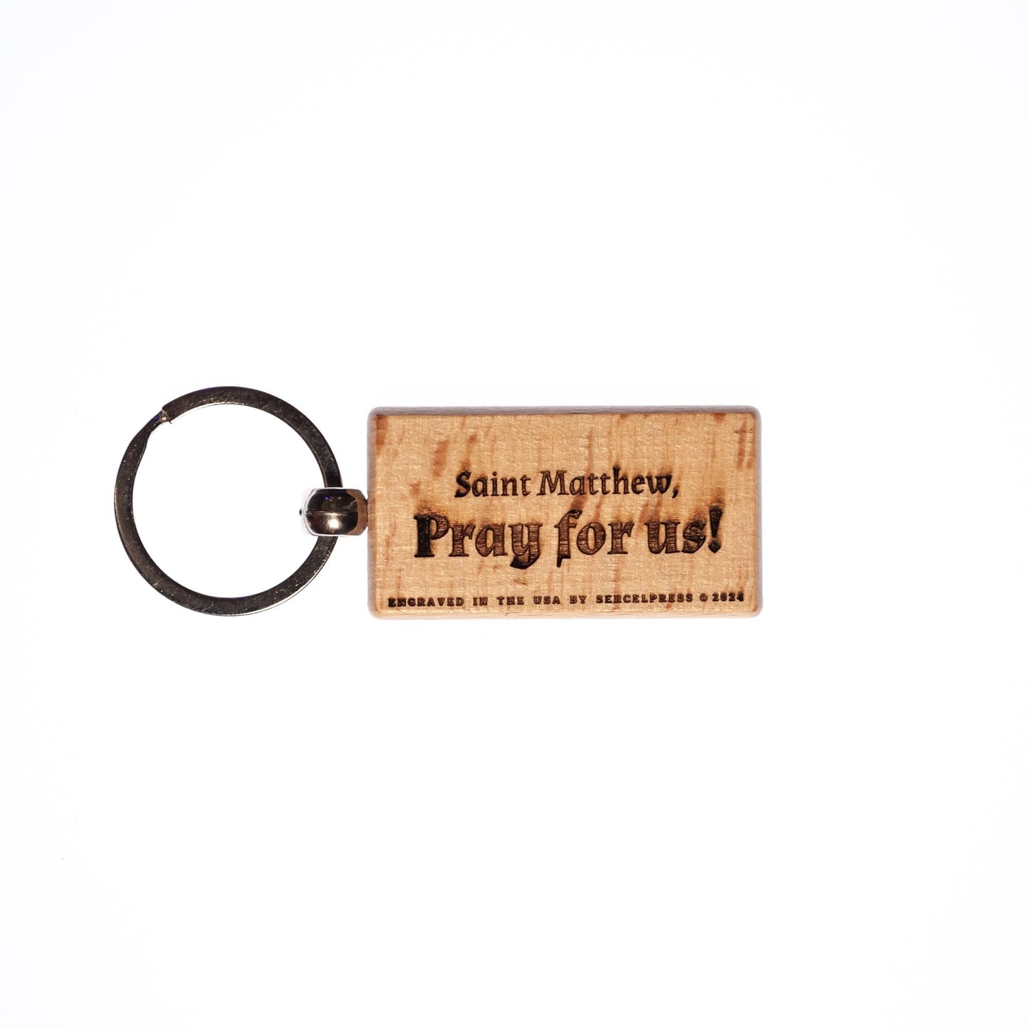 Saint Matthew, Solid Wood Keychain, Engraved in the USA, Catholic