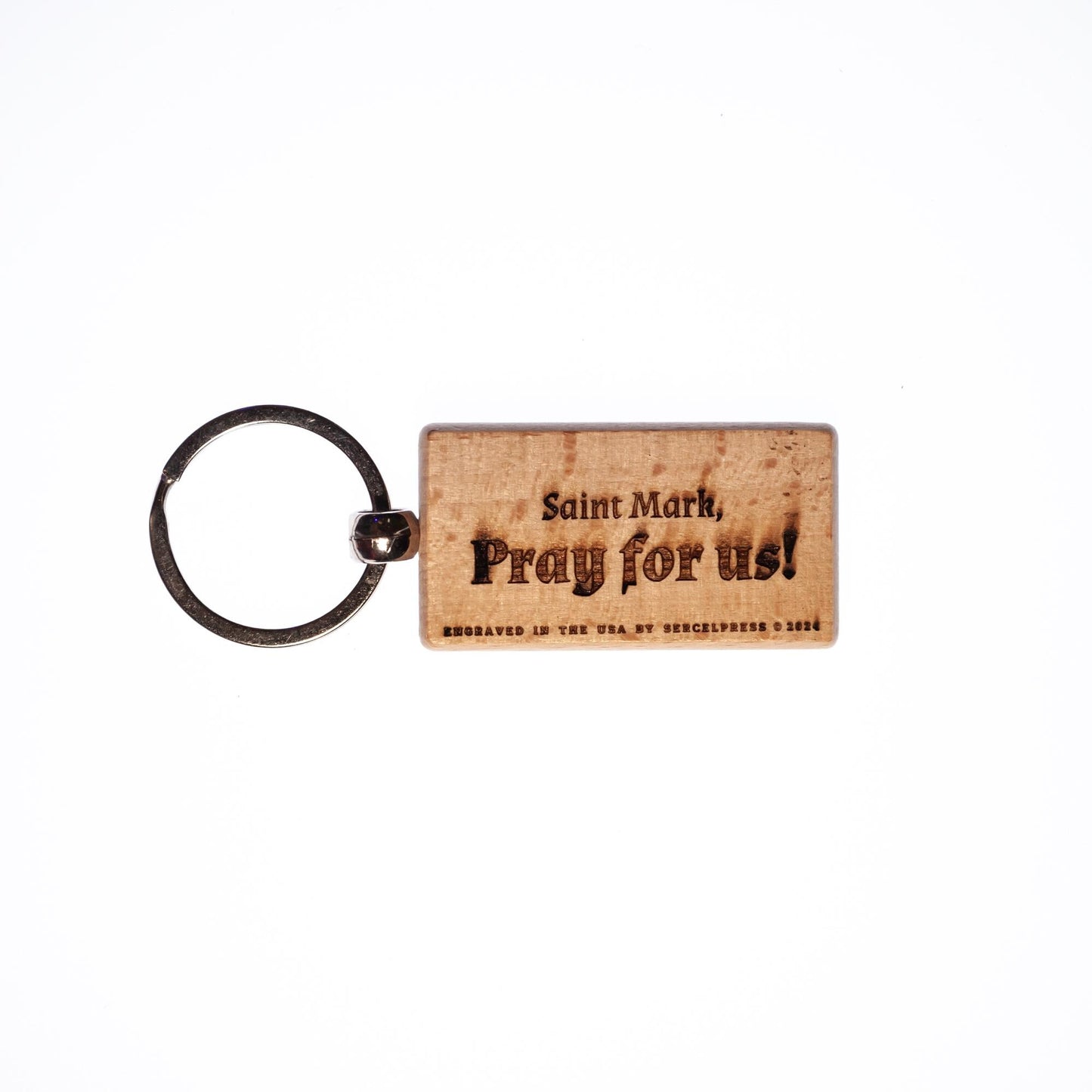 Saint Mark, Solid Wood Keychain, Engraved in the USA, Catholic