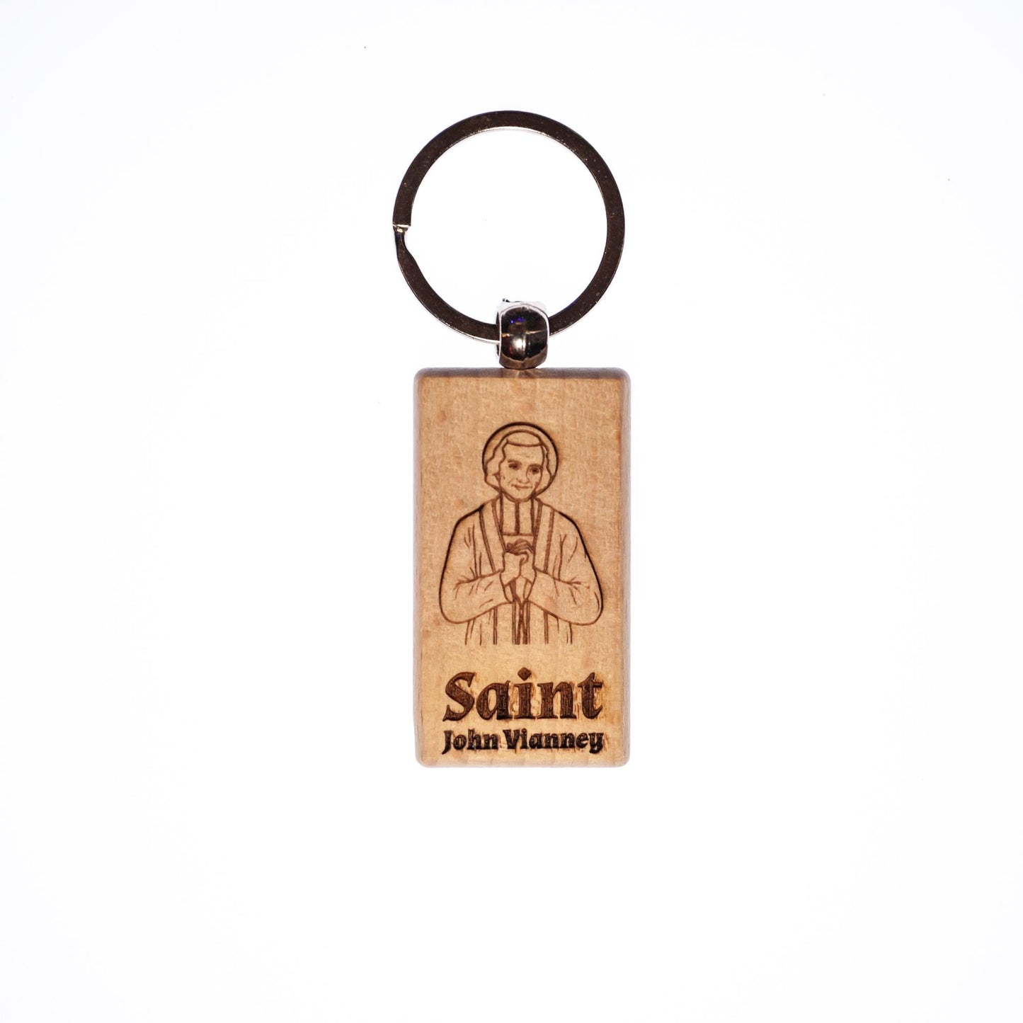 Saint John Vianney, Solid Wood Keychain, Engraved in the USA, Catholic
