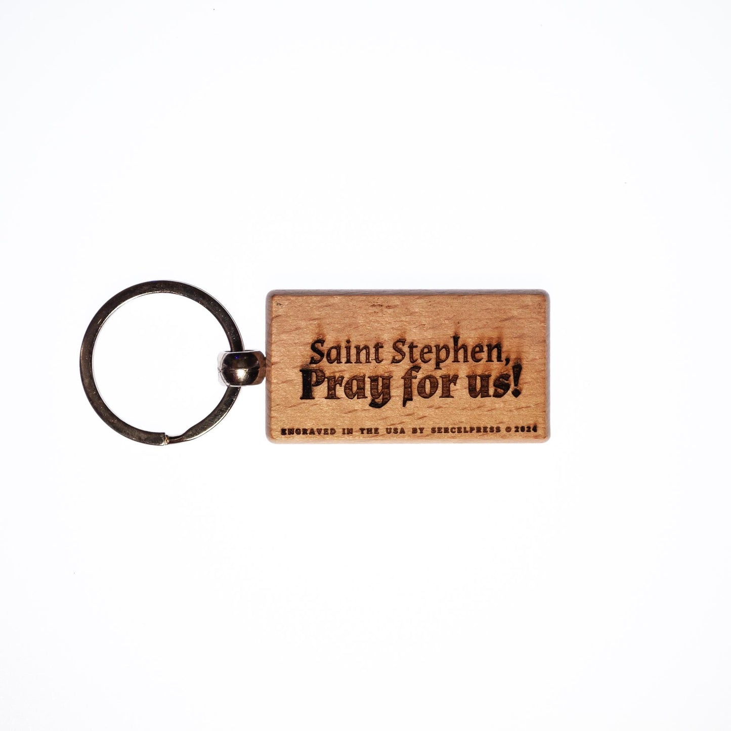 Saint Stephen, Solid Wood Keychain, Engraved in the USA, Catholic