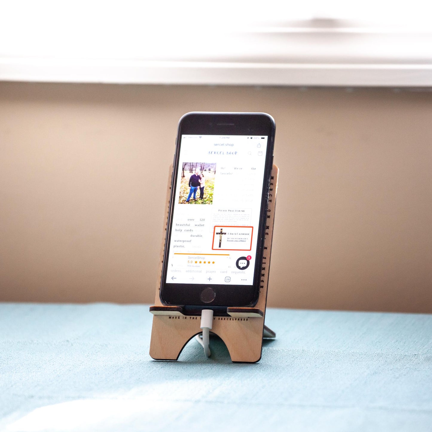 Wooden Jesus Prayer Phone Stand | Laser‑Engraved Baltic Birch | Made in USA | Christian Gift, Traditional Prayer Stand, Desktop Devotion