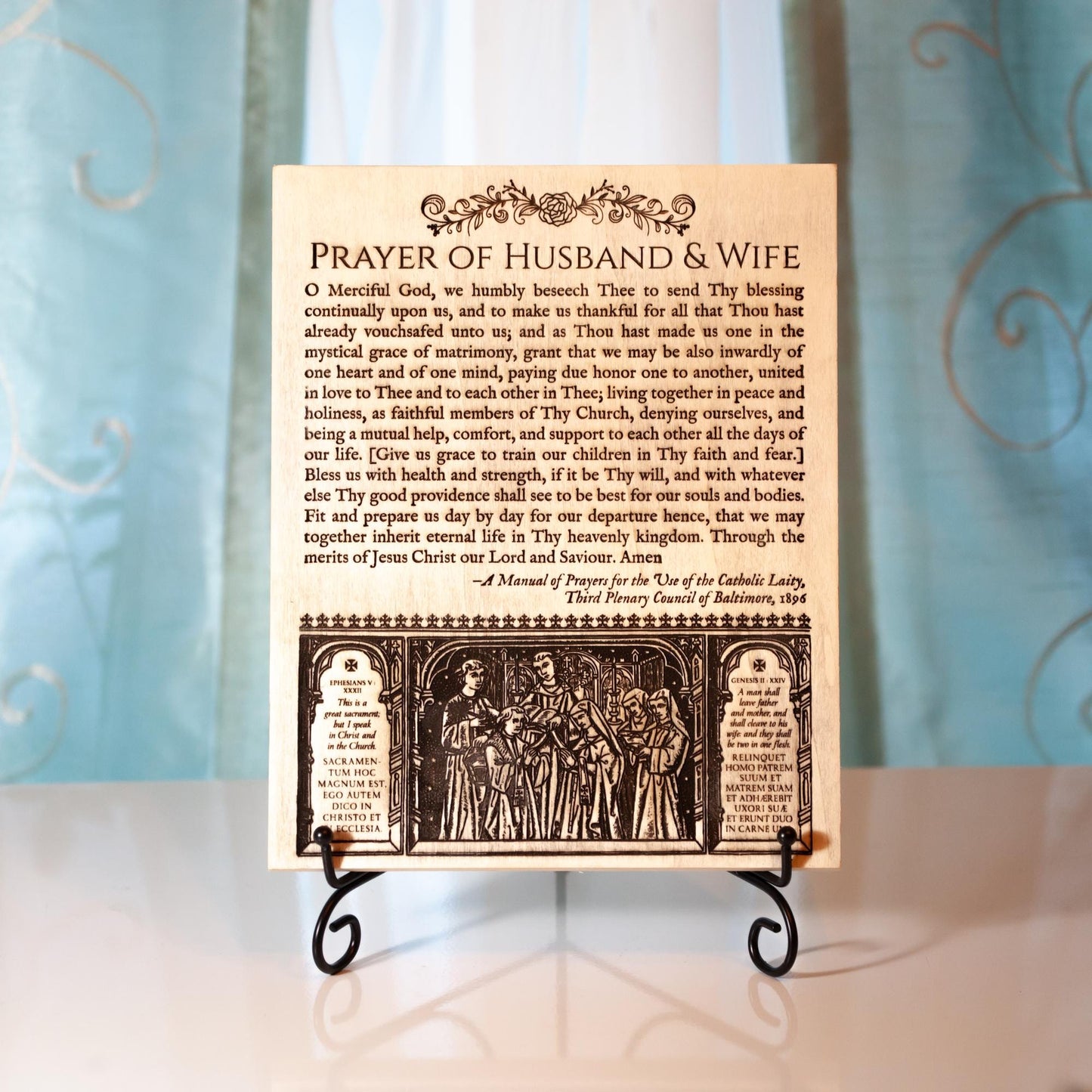 Prayer of Husband and Wife, 8x10 inch Laser-Engraved Wood Wall Art | Engraved in the USA | Catholic Living