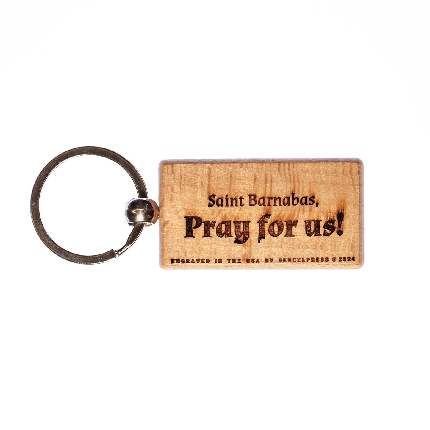 Saint Barnabas, Hand-Colored, Solid Wood Keychain, Engraved in the USA, Catholic