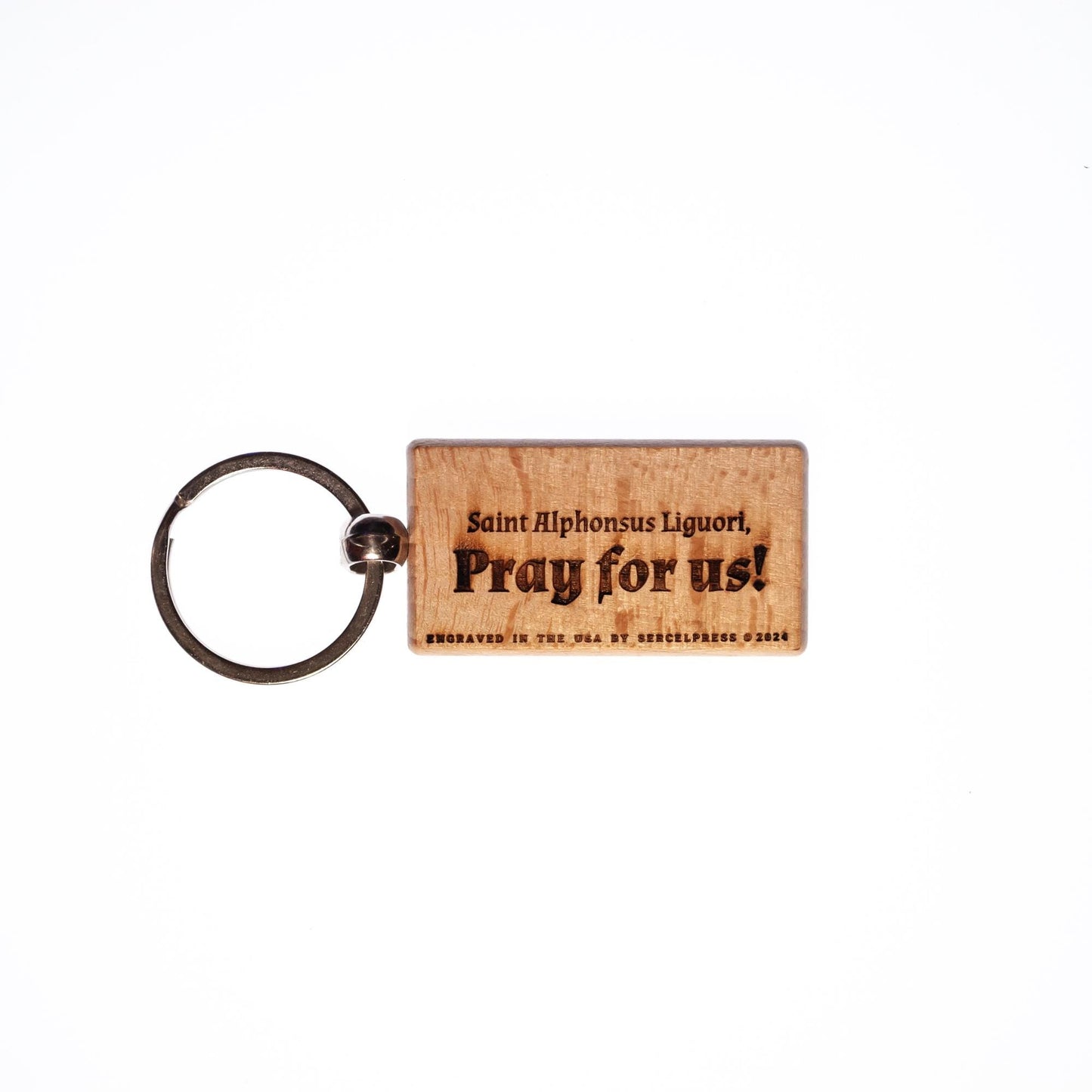 Saint Alphonsus Liguori, Hand-Colored, Solid Wood Keychain, Engraved in the USA, Catholic