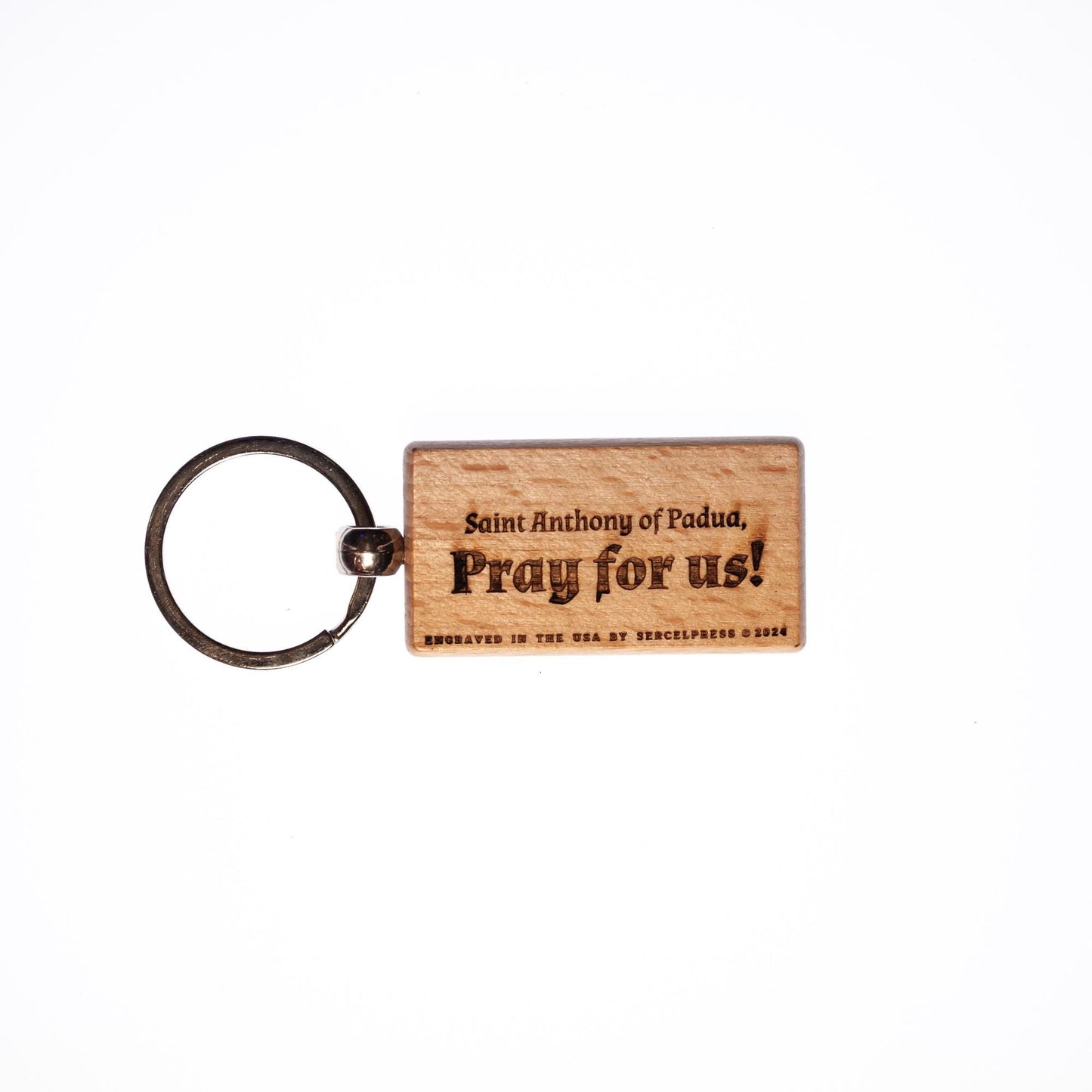 Saint Anthony of Padua, Hand-Colored, Solid Wood Keychain, Engraved in the USA, Catholic